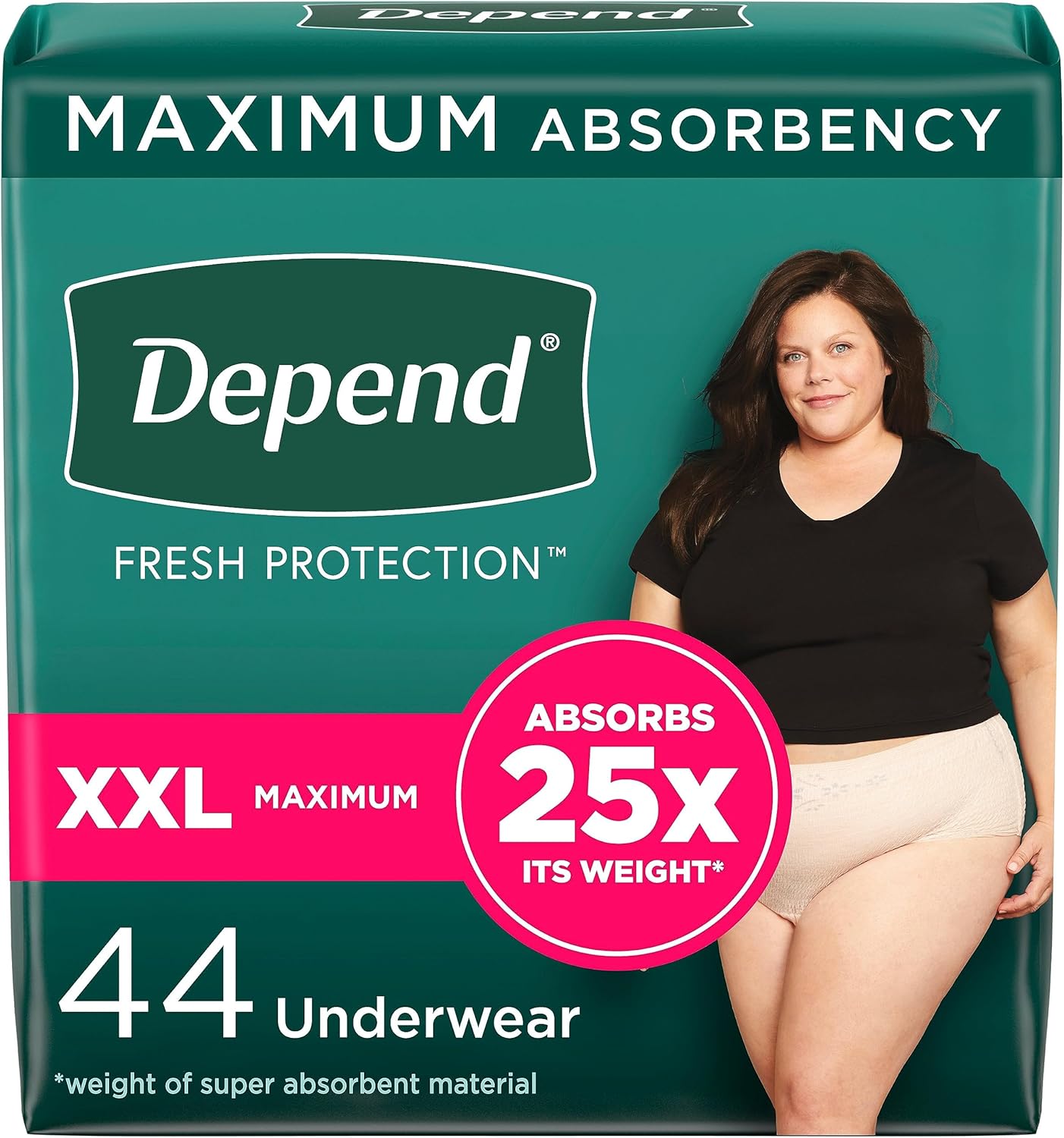 Depend Fresh Protection Women's Disposable Incontinence Underwear, Maximum Absorbency, XXL, Blush, 44 Count (2 Packs) - Espot.com.au