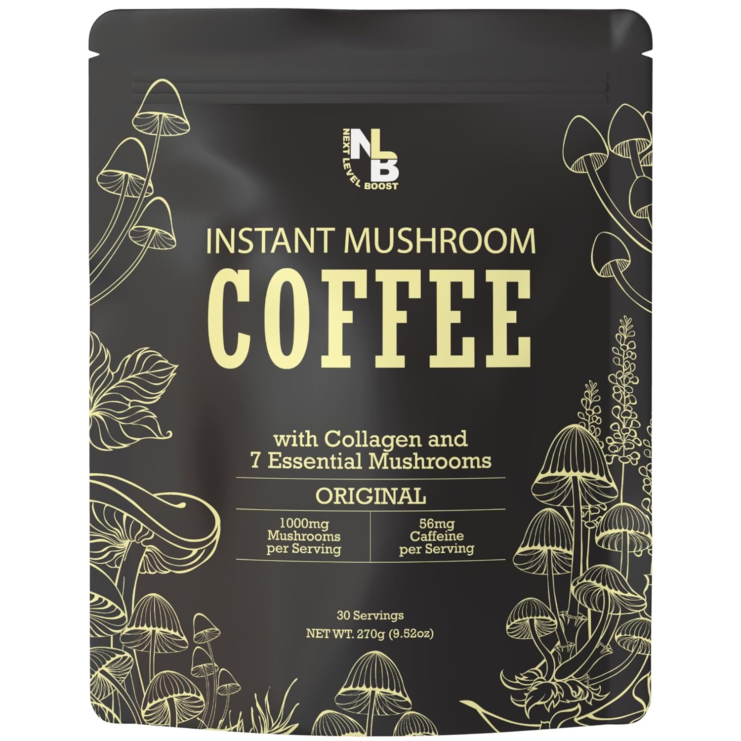 Organic Mushroom Coffee with Collagen & Lions Mane - 270g, 30 Servings - Next Level Boost Mushroom Drink for a Healthy Everyday Brew - Espot.com.au