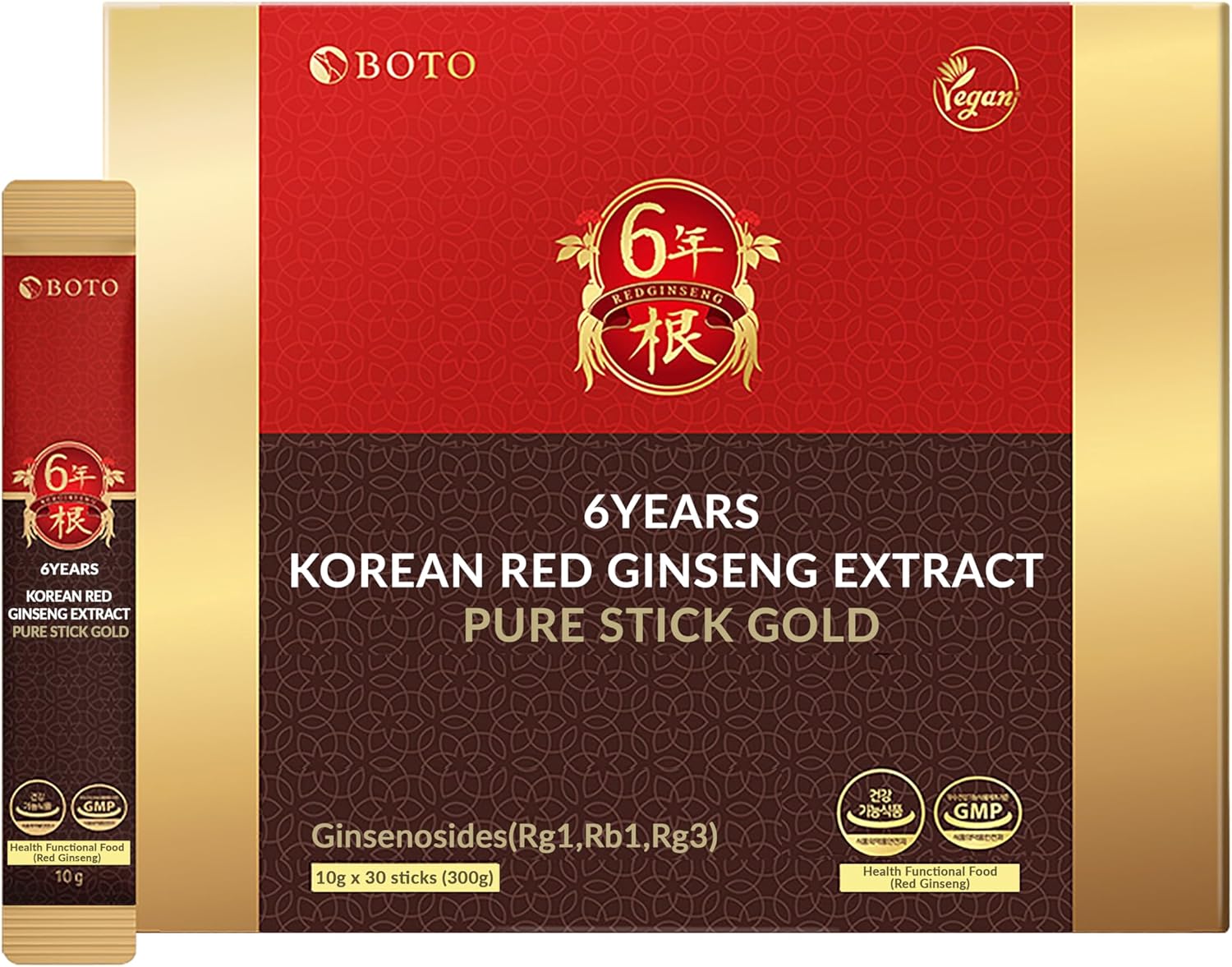 6-Year Korean Red Ginseng Gold Extract Energy Supplement Sticks - 30 Portable Sachets for Brain, Immune Support & Nitric Oxide Boost - Espot.com.au