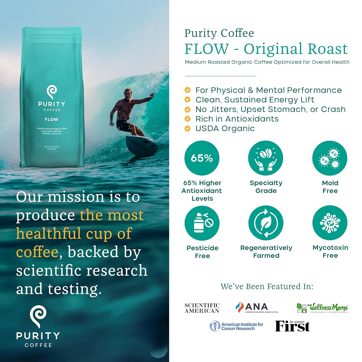 usda-certified-organic-medium-roast-whole-bean-coffee---purity-coffee-flow---specialty-grade-arabica---third-party-tested-for-quality---5-lb-bag-3