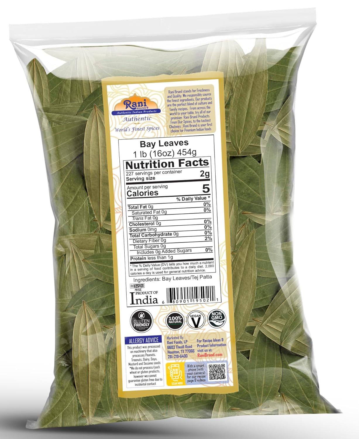 Rani Bay Leaf Whole Spice 16oz - Authentic Indian Hand Selected Extra Large Leaves - Natural, Gluten-Free, Non-GMO, Kosher, Vegan - Indian Origin Tej Patta - Espot.com.au