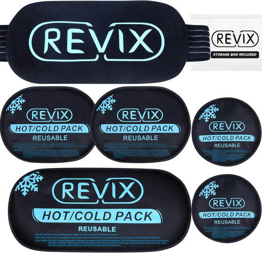 REVIX 5-Piece Reusable Ice Packs for Injuries - Hot & Cold Gel Pack for Muscle & Joint Recovery - Adjustable Cooling Pads for Knees, Back, Arms, Neck - Espot.com.au