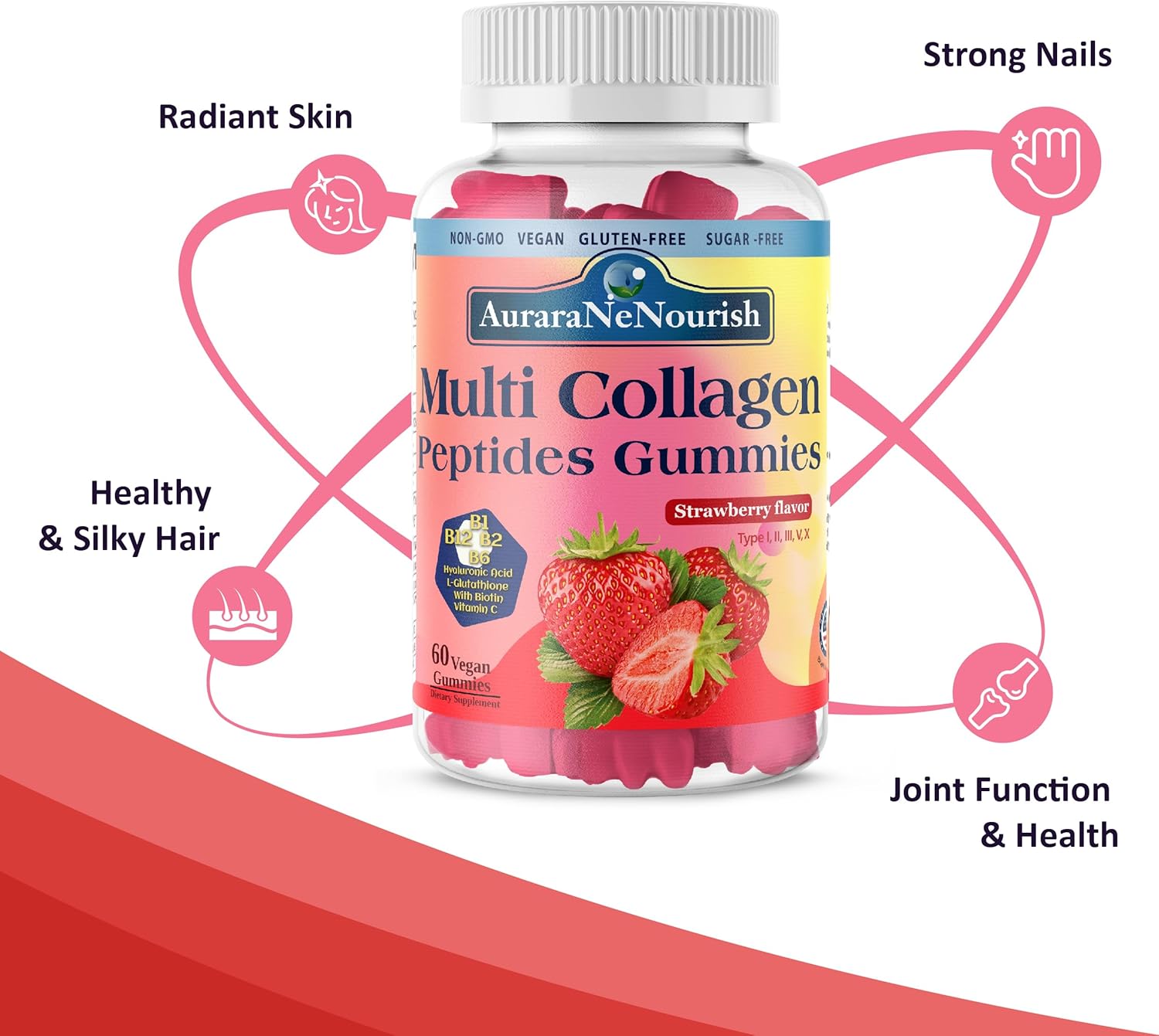 sugar-free-multi-collagen-peptides-gummies-with-biotin-hyaluronic-acid-and-vitamins---strawberry-flavor-5000mg-protein-type-i-ii-iii-v-x---skin-hair-nails-joints-bones-4