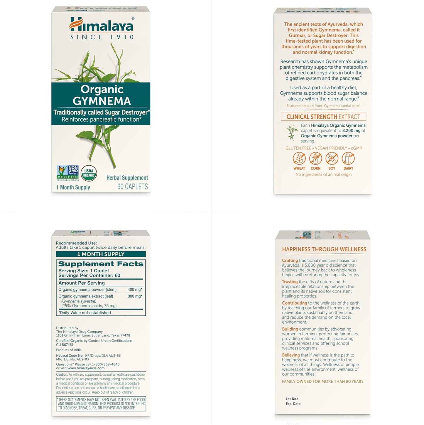Organic Gymnema Herbal Supplement - USDA Certified, Non-GMO, 700mg, 60 Plant-Based Caplets, 30 Day Supply by Himalaya