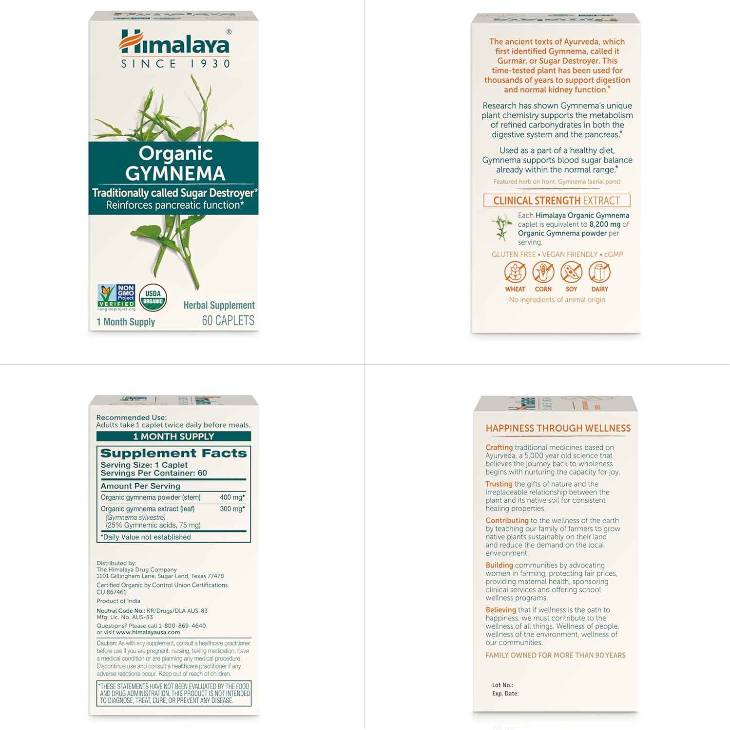 Organic Gymnema Herbal Supplement - USDA Certified, Non-GMO, 700mg, 60 Plant-Based Caplets, 30 Day Supply by Himalaya