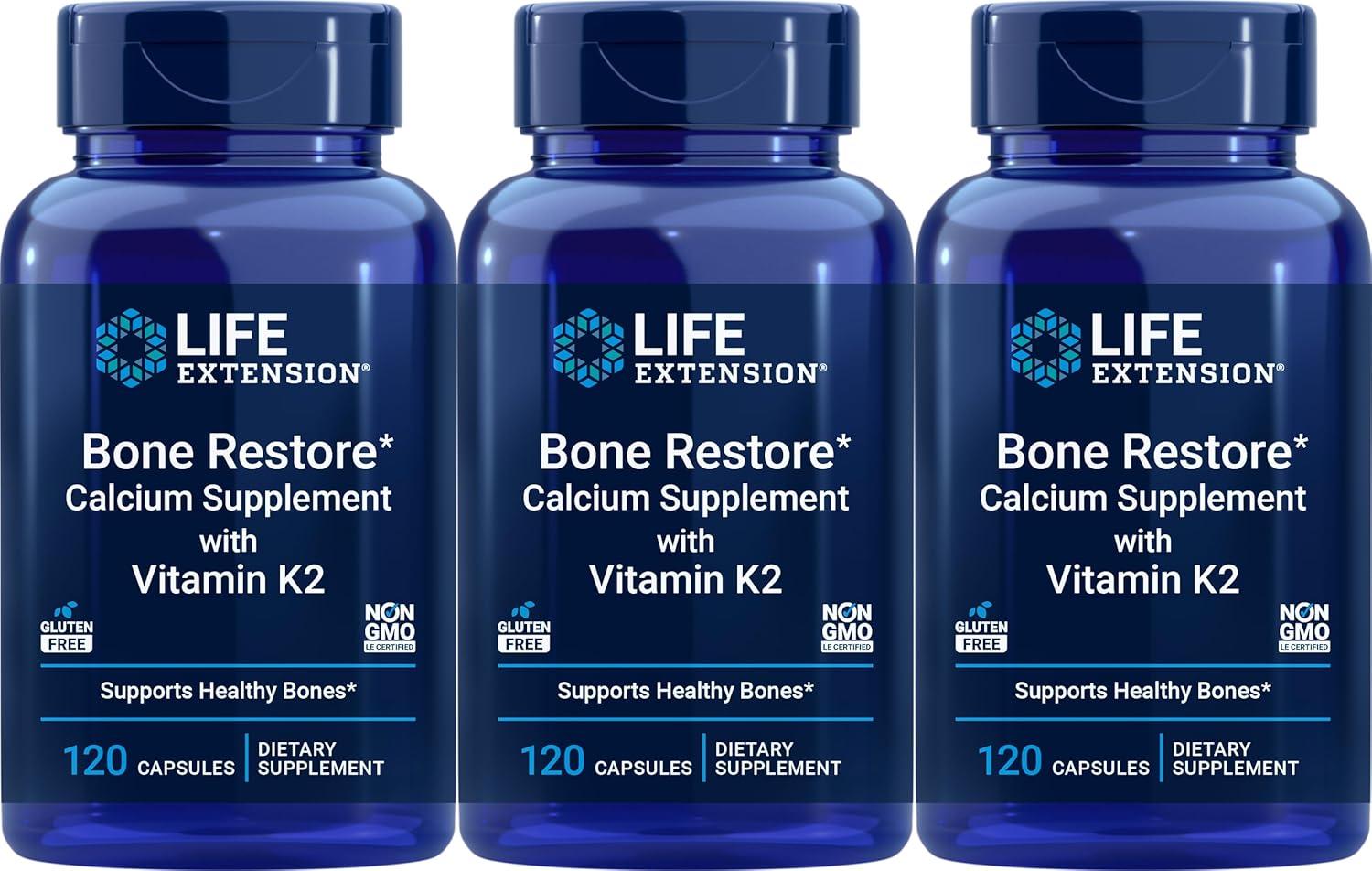 Pack of 3 Life Extension Bone Restore Calcium Supplement with Vitamin K2, 120 Capsules - Bone Health Support and Strength Booster - Espot.com.au