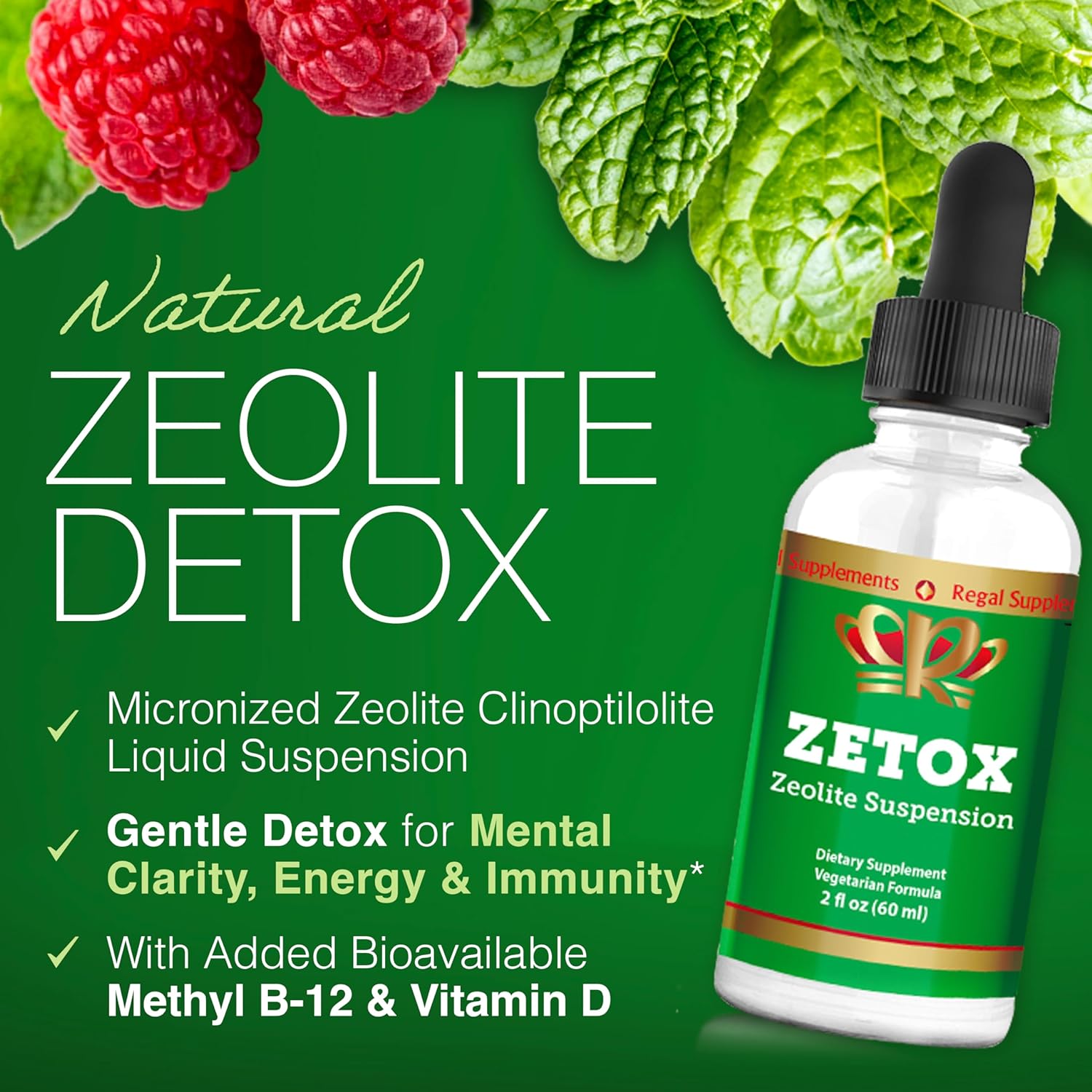 Premium Liquid Zeolite Detox Drops with Vitamin B12 & D3 - Gentle Daily Cleansing for Kids and Adults - Boost Energy and Focus - 60 Servings - Espot.com.au