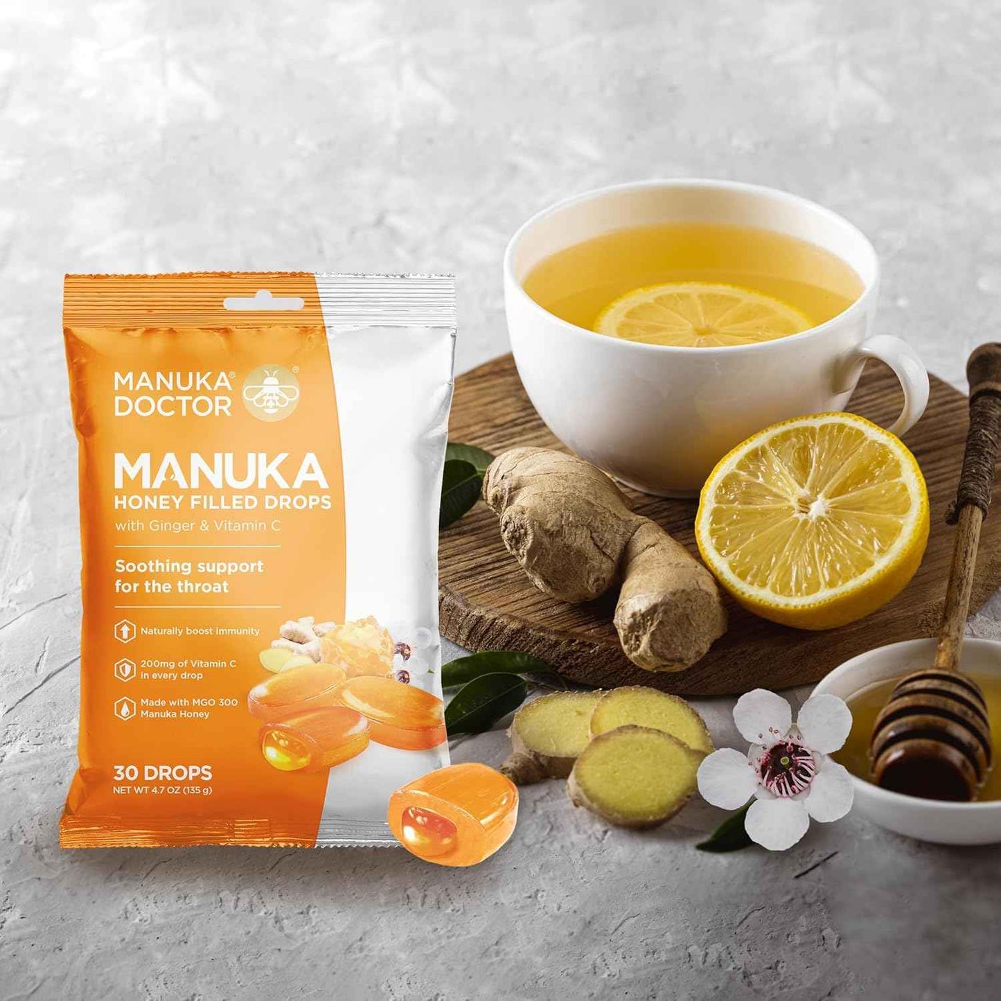 Manuka Doctor Manuka Middles Cough Drops - 4.7 oz Throat Lozenges with Raw Manuka Honey, Vitamin C, Ginger - Immune Support & Sore Throat Relief