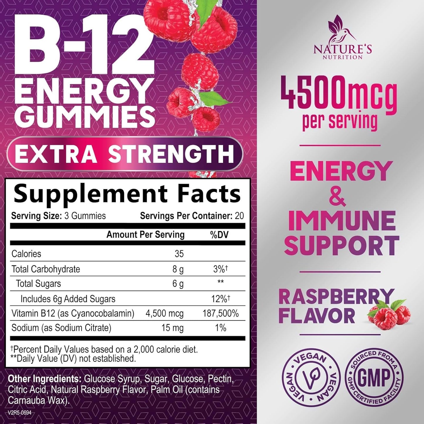 Extra Strength Vitamin B12 Energy Gummies - 4500mcg Chewable for Energy & Nervous System Support - Vegan B-12 Complex Gummy - Berry Flavor - 60 Gummies - Non-GMO - Espot.com.au