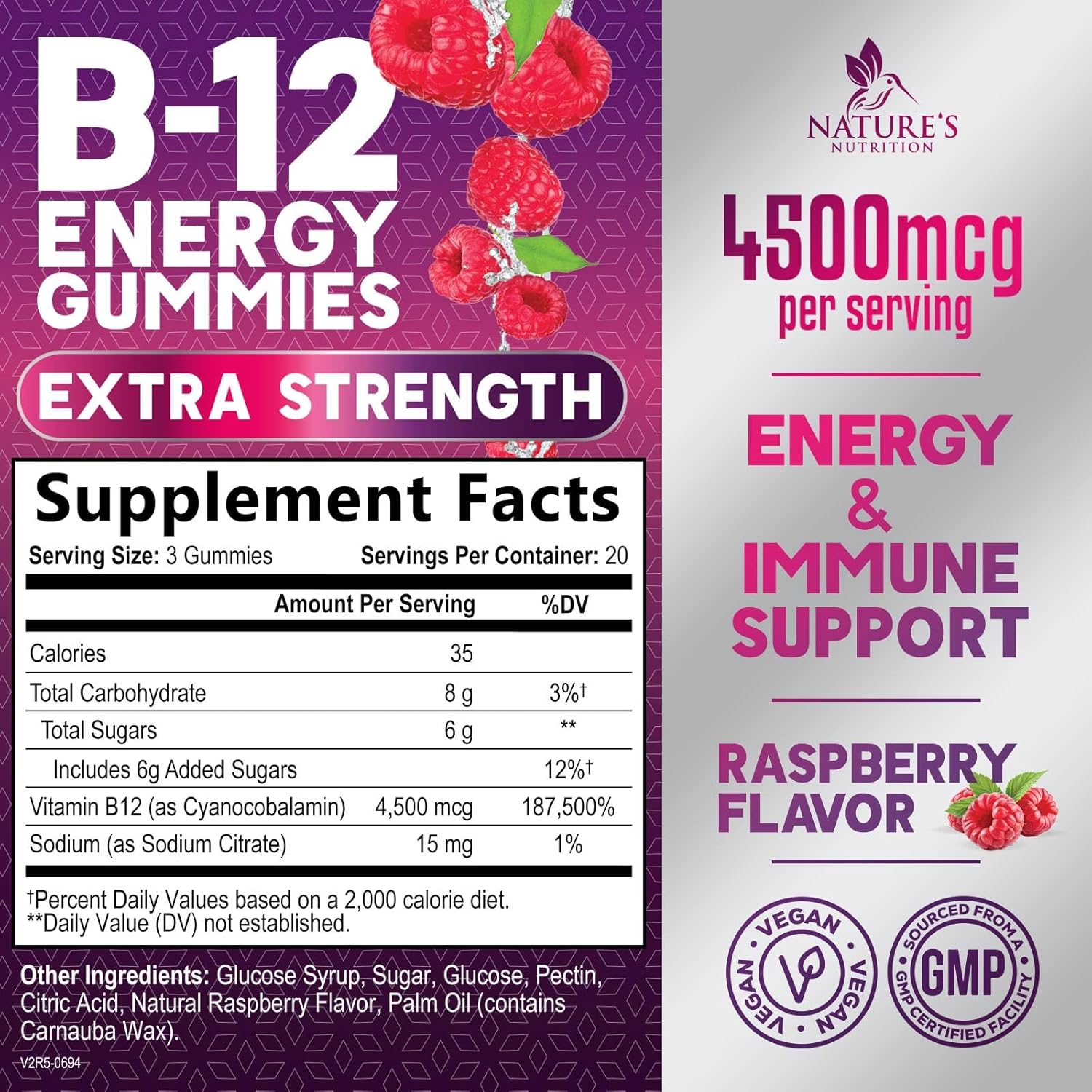 Extra Strength Vitamin B12 Energy Gummies - 4500mcg Chewable for Energy & Nervous System Support - Vegan B-12 Complex Gummy - Berry Flavor - 60 Gummies - Non-GMO - Espot.com.au