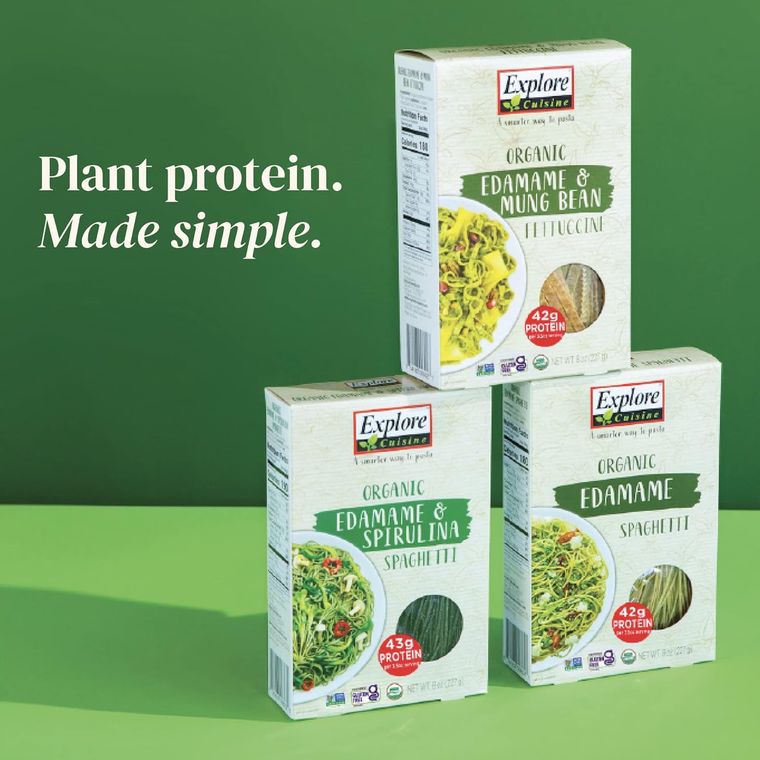 Organic Edamame & Mung Bean Fettuccine - 8 oz - High Protein Plant-Based Pasta - Non-GMO, Gluten Free - Easy to Cook - Espot.com.au