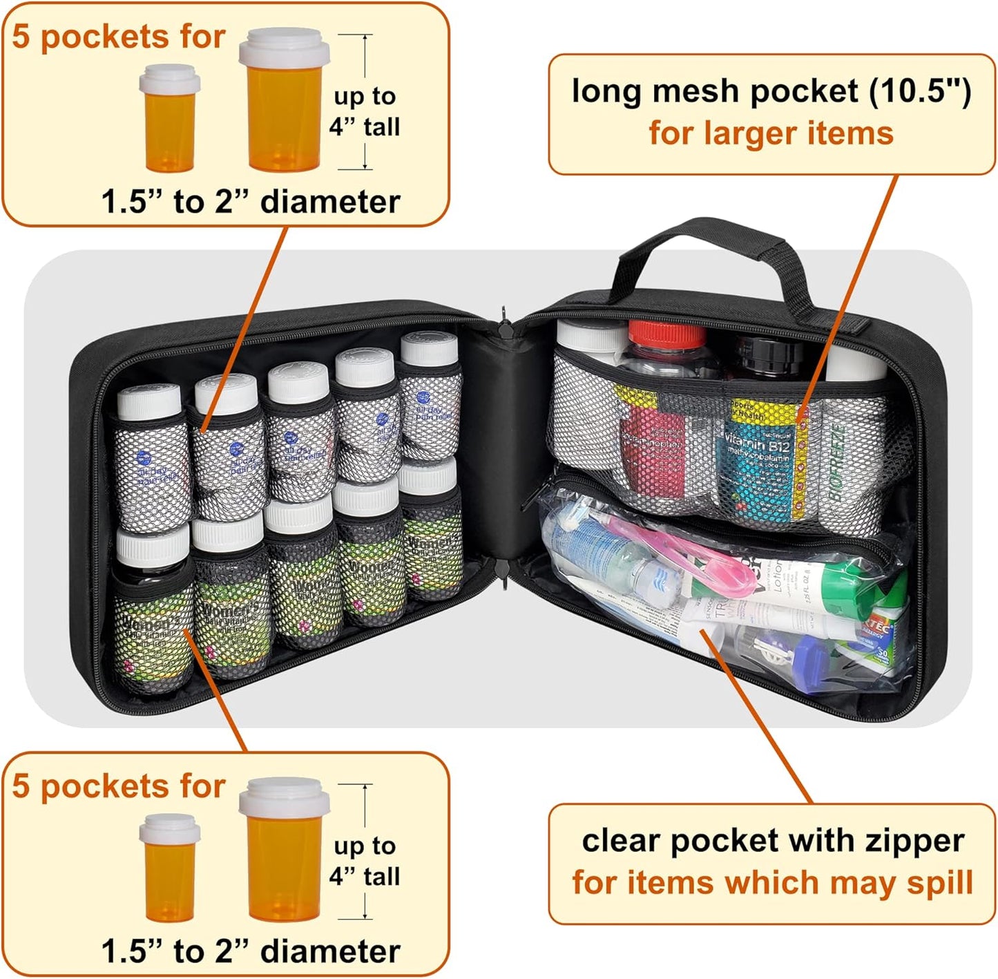 large-padded-pill-bottle-organizer-and-medicine-bag-with-tsa-lock---travel-and-home-storage-case-for-medications-vitamins-and-medical-supplies-in-black-2