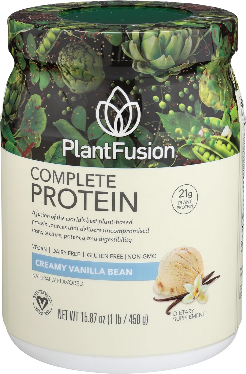 Vanilla Bean PlantFusion Vegan Protein Powder with BCAAs, Digestive Enzymes, Pea Protein - Keto, Gluten Free, Soy Free - 1 lb - Espot.com.au