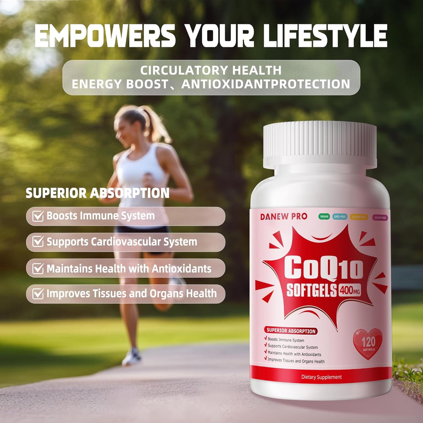High-Absorption CoQ10 Supplement with PQQ, BioPerine & Omega-3 - 400mg Softgels for Heart Health & Energy Production - Powerful Antioxidant - 120 Servings - Espot.com.au