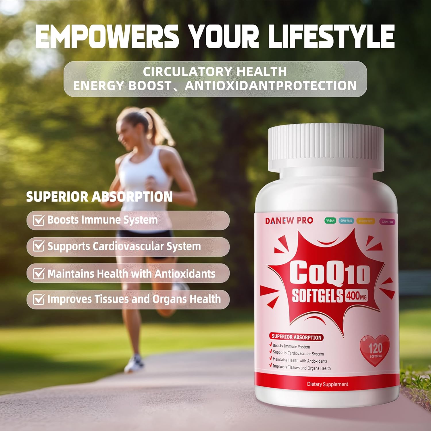 High-Absorption CoQ10 Supplement with PQQ, BioPerine & Omega-3 - 400mg Softgels for Heart Health & Energy Production - Powerful Antioxidant - 120 Servings - Espot.com.au