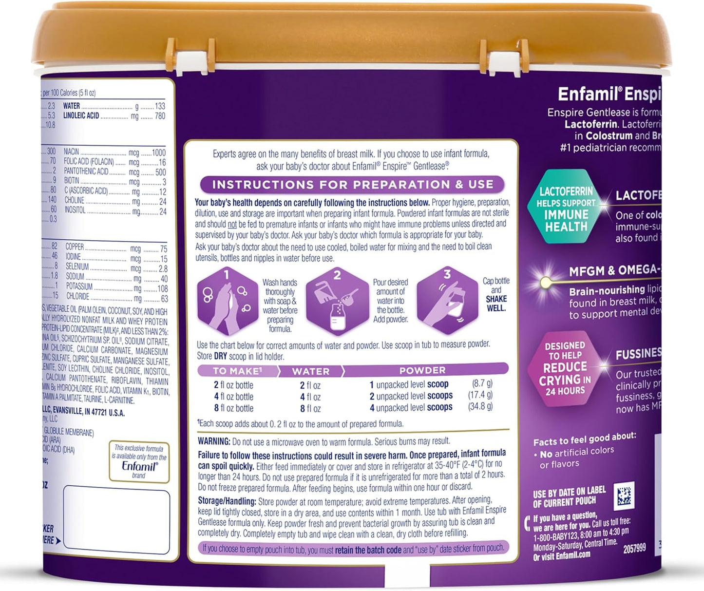 Enfamil Enspire Gentlease Baby Formula with Lactoferrin for Immune Support, DHA for Brain Development, 5 Nutrients in 1 Tub, 19.5 Oz - Espot.com.au
