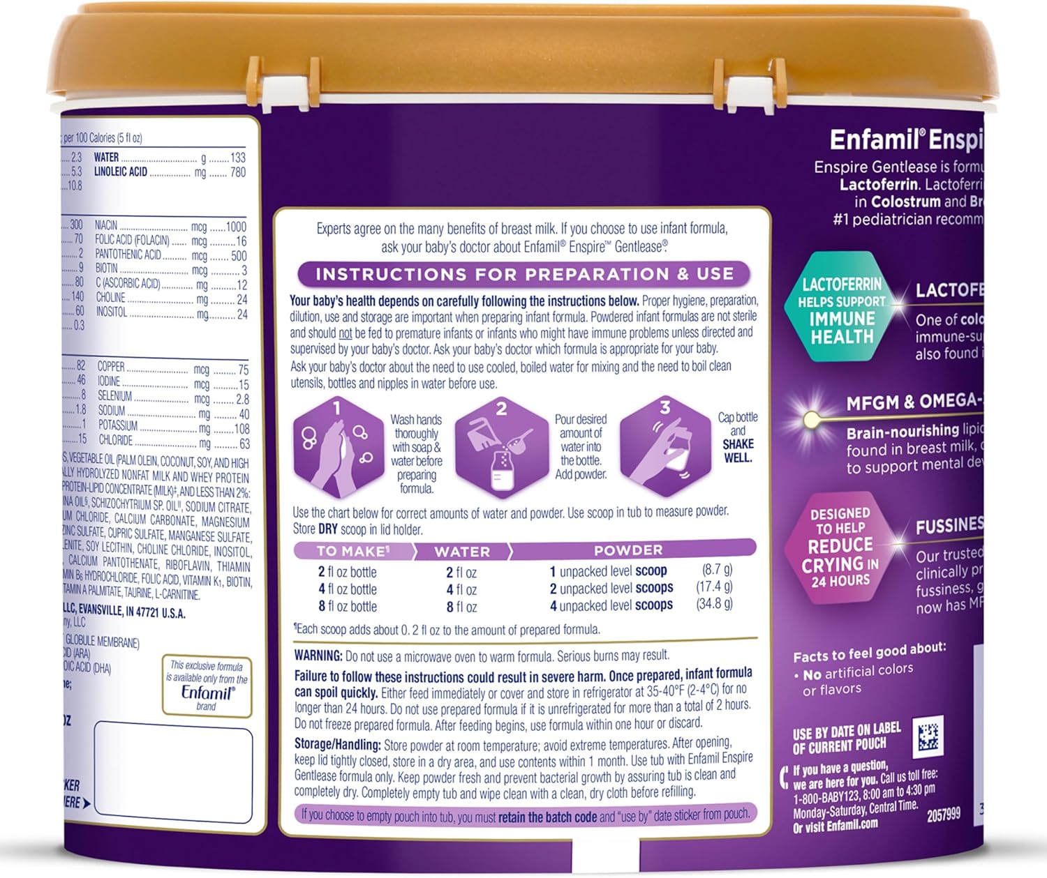 Enfamil Enspire Gentlease Baby Formula with Lactoferrin for Immune Support, DHA for Brain Development, 5 Nutrients in 1 Tub, 19.5 Oz - Espot.com.au