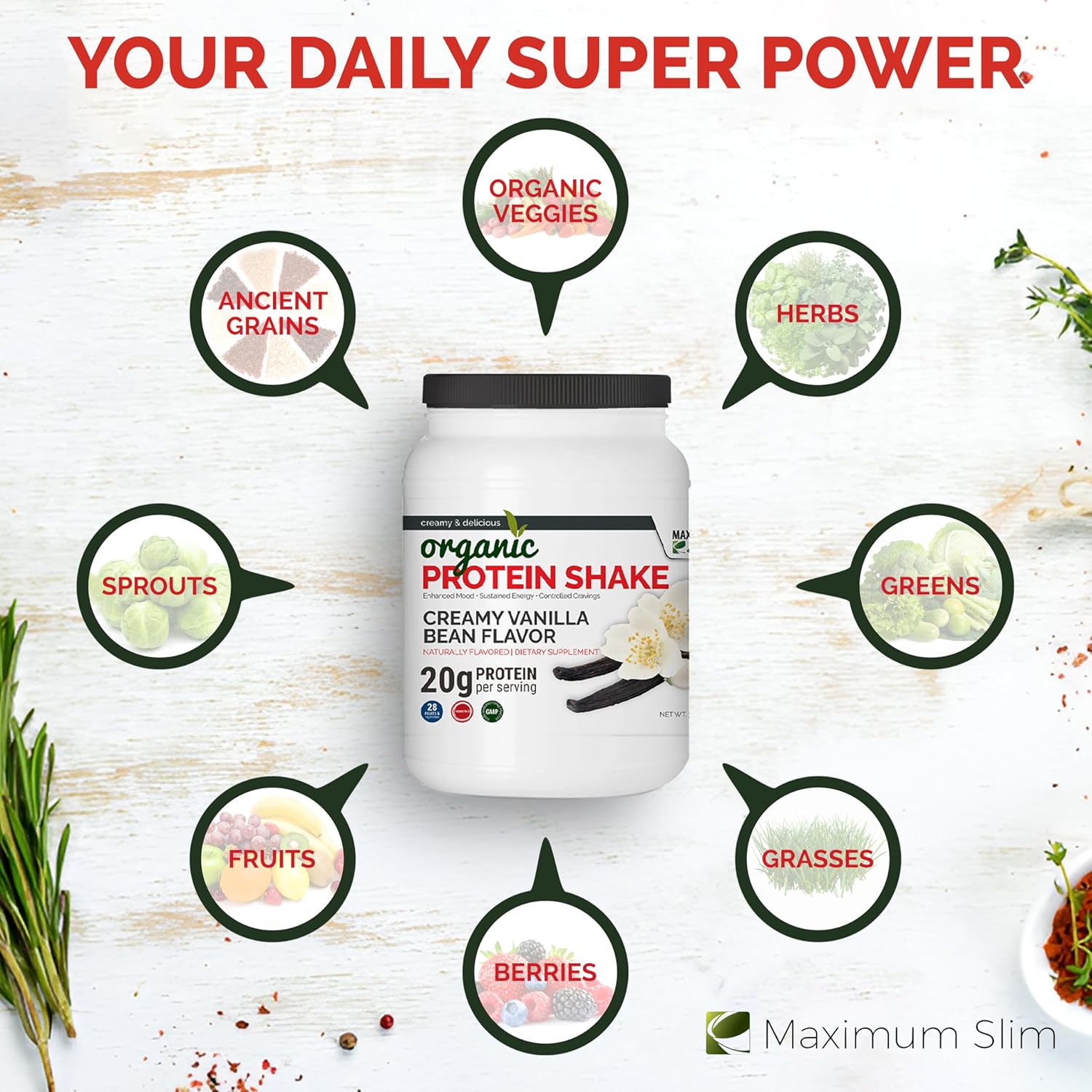 Organic Creamy Vanilla Bean Protein Shake by Maximum Slim - Delicious and Nutritious Option for Weight Management and Muscle Recovery - Espot.com.au