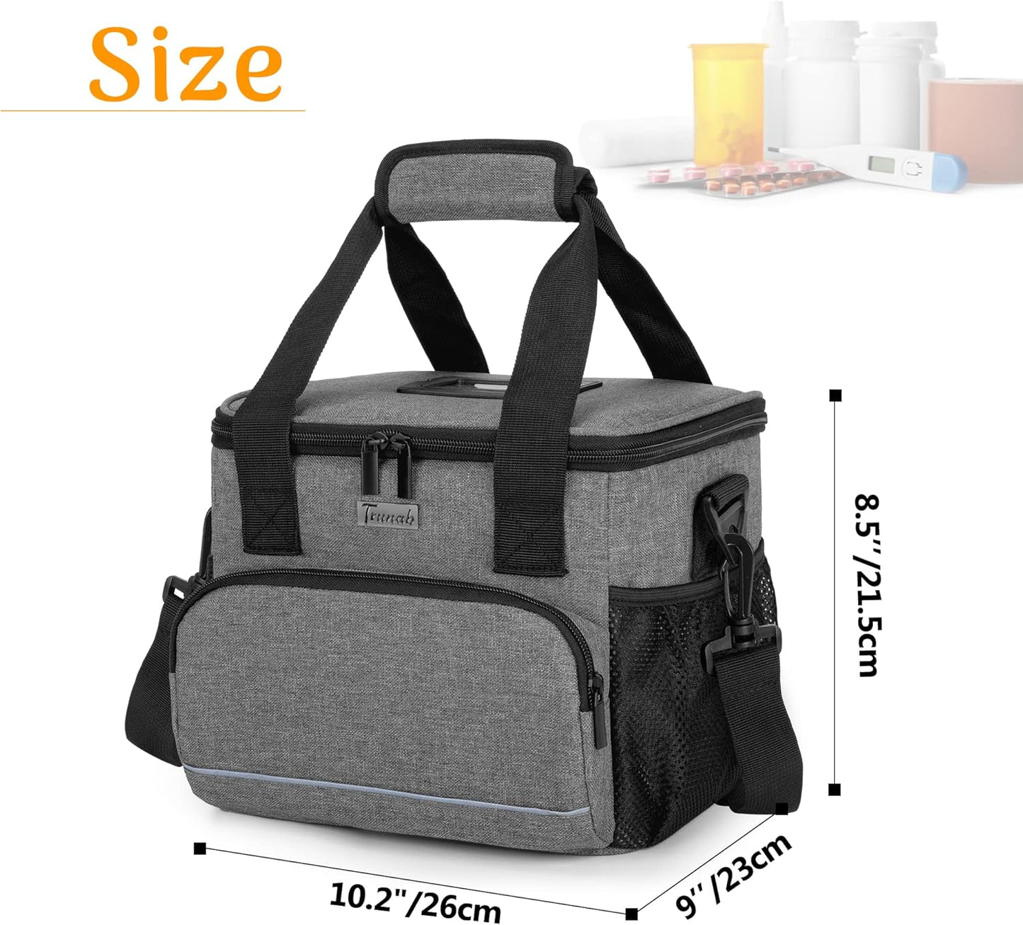 trunab-insulated-medication-cooler-bag-with-adjustable-dividers---portable-first-aid-organizer-for-home-travel---grey-7