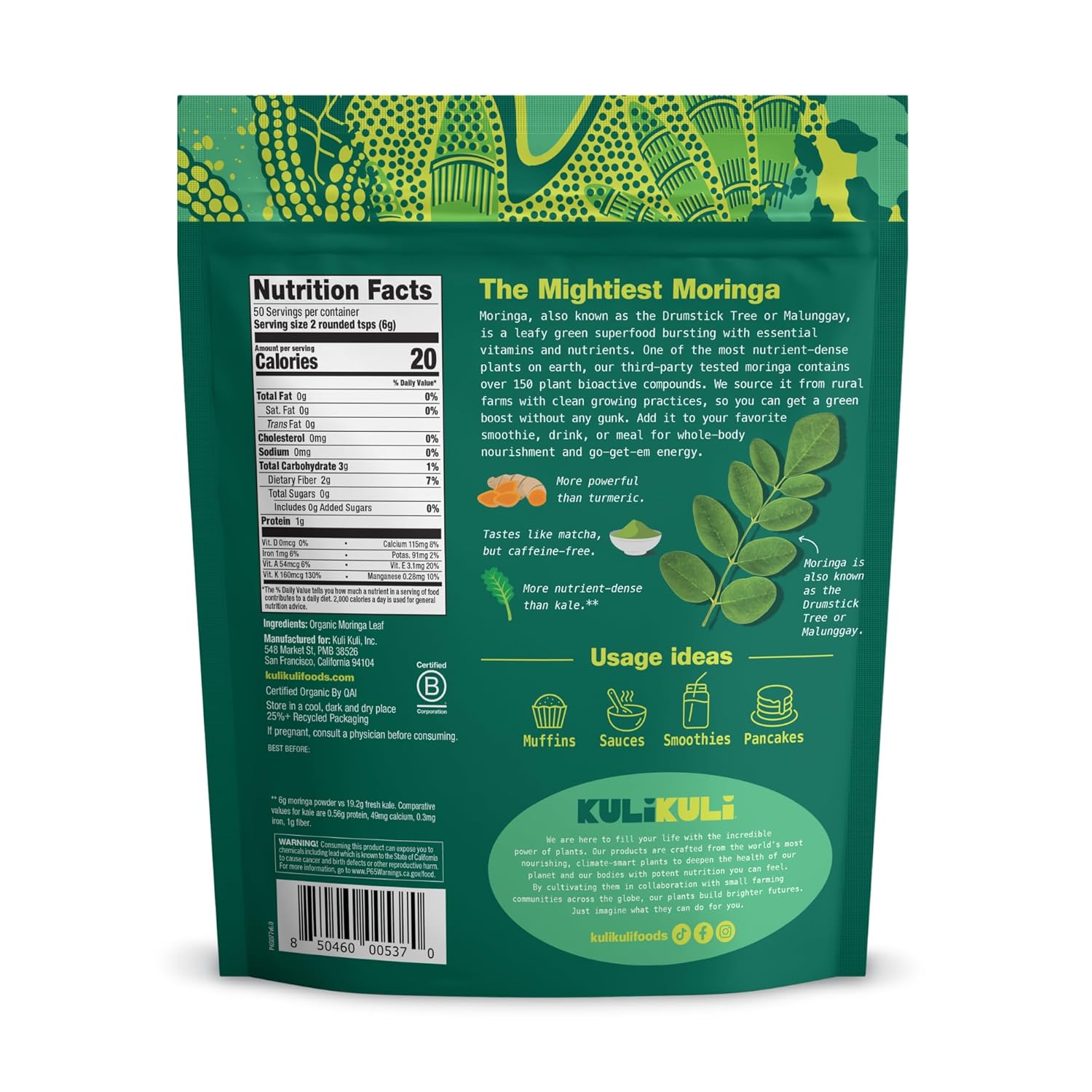 organic-usda-certified-moringa-oleifera-leaf-powder-for-smoothies-tea-food---100-pure-non-gmo-106-oz-pack-2