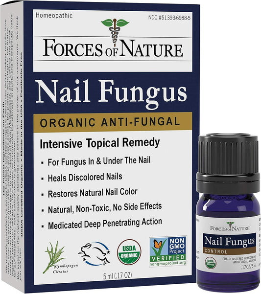 Forces of Nature Organic Nail Fungus Treatment - Non-GMO, Nontoxic Formula for Damaged, Brittle Nails - 5ml (0.17 Fl Oz) - Espot.com.au