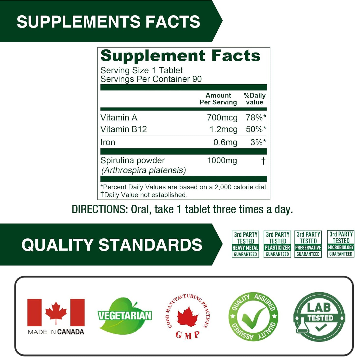 Organic Spirulina Tablets - 1000mg, Vegan Multivitamin Superfood - 90 Tablets - Espot.com.au