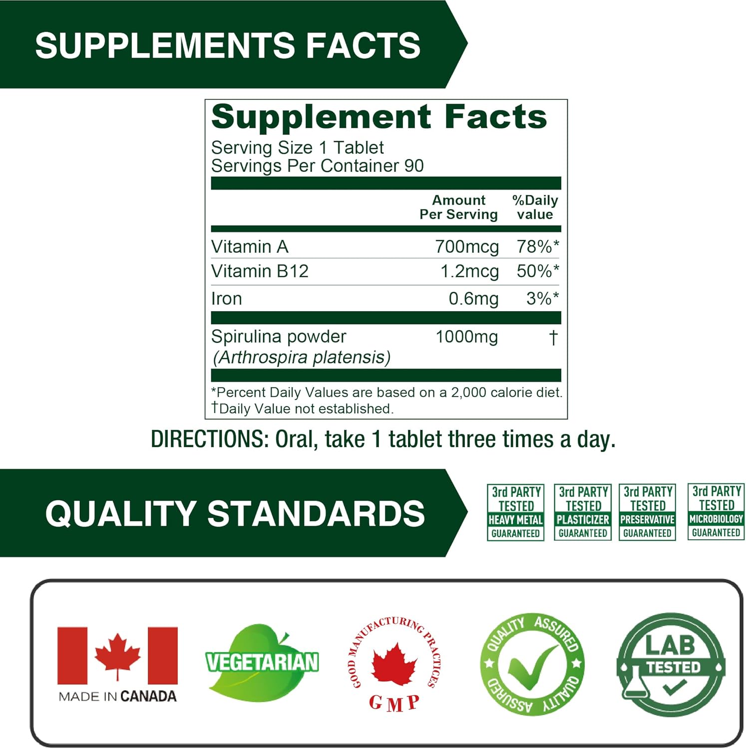 Organic Spirulina Tablets - 1000mg, Vegan Multivitamin Superfood - 90 Tablets - Espot.com.au