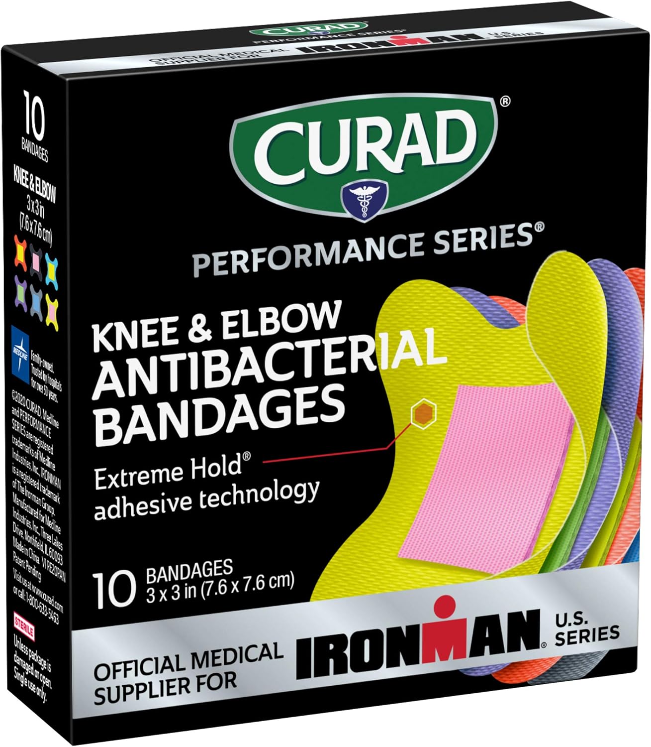 curad-performance-series-ironman-antibacterial-bandages---3x3-10-count---extreme-hold-adhesive-for-cuts-scrapes-sports-active-lifestyles-1