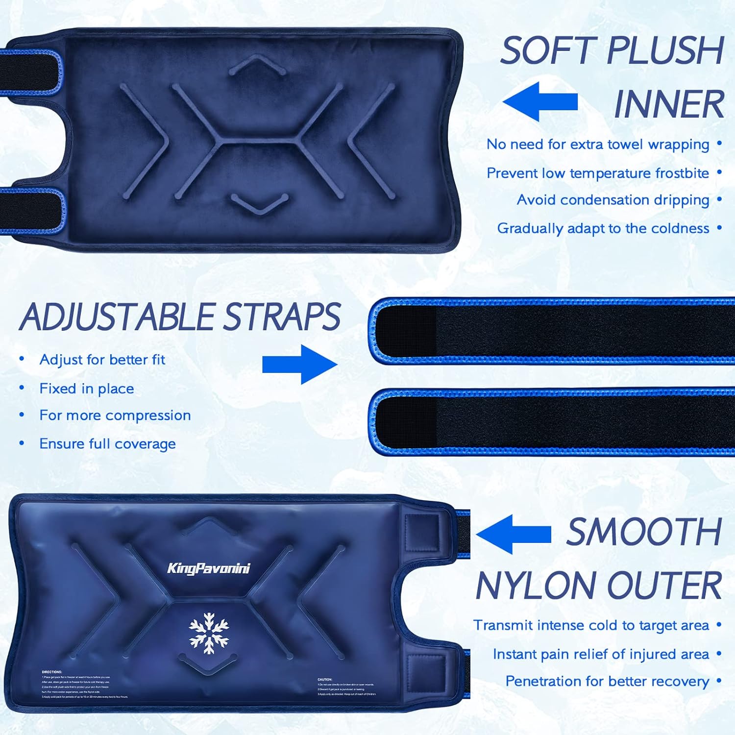 XXL Reusable Gel Ice Pack Wrap for Knee Surgery Recovery - Pain Relief, Swelling, Sports Injuries - Large Ice Pack for Knee Injuries - Blue - Espot.com.au