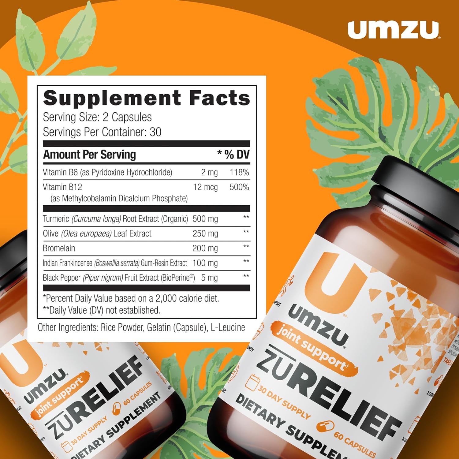 UMZU Joint Comfort Turmeric Curcumin Supplement with 7 Natural Ingredients for Joint Health & Immunity - Includes Bromelin, Boswellia & BioPerine Black Pepper (30 Day Supply, 60 Capsules) - Espot.com.au