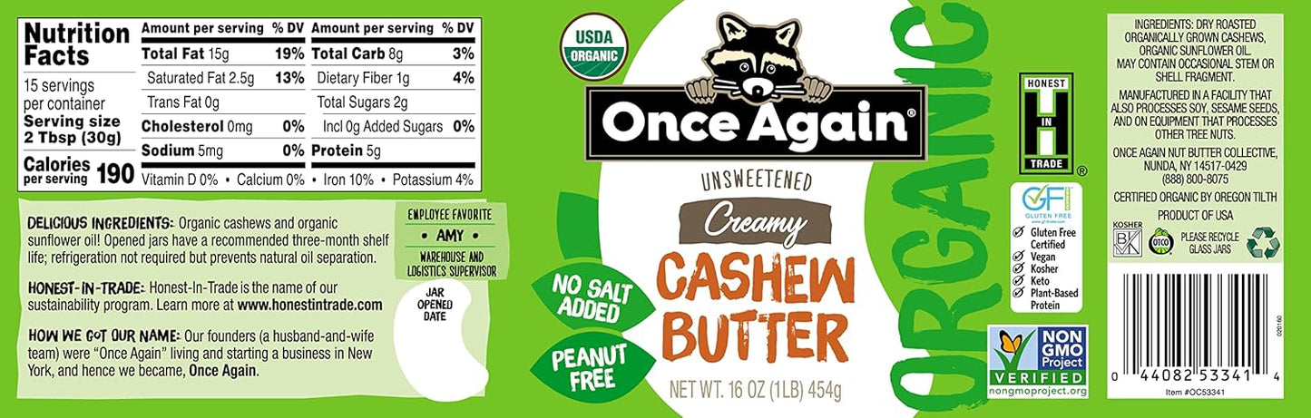 organic-creamy-cashew-butter-16oz---unsweetened-usda-organic-gluten-free-vegan-kosher---peanut-free---12-pack-of-glass-jars-2