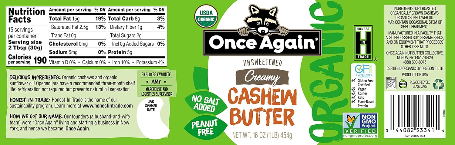 organic-creamy-cashew-butter-16oz---unsweetened-usda-organic-gluten-free-vegan-kosher---peanut-free---12-pack-of-glass-jars-2