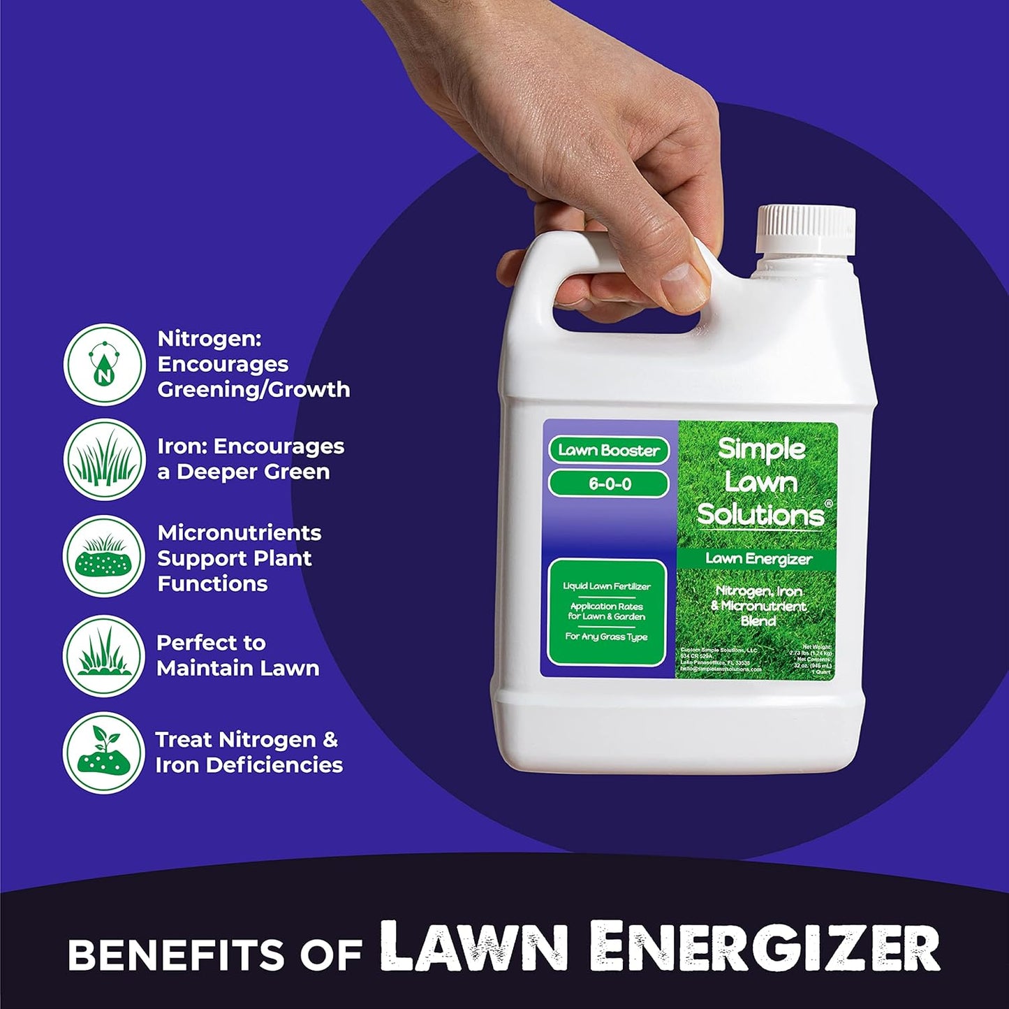 Liquid Turf Concentrated Fertilizer with Iron & Nitrogen - Commercial Grade Lawn Energizer Micronutrient Booster for All Grass Types - 1 Quart Bottle by Simple Lawn Solutions - Espot.com.au