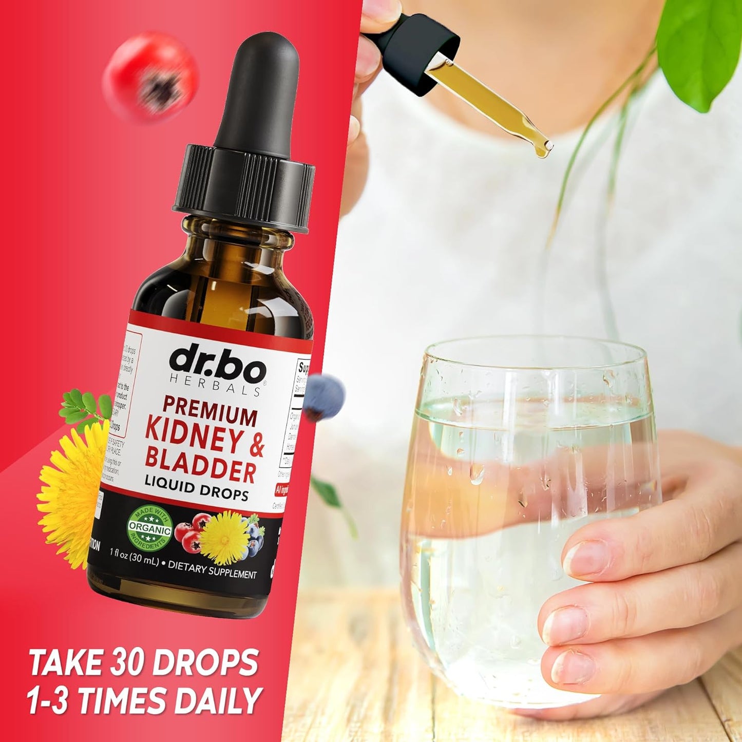 Organic Kidney Support Supplement for Bladder Health - Renal Cleanse Drops with Juniper Berry, Cleavers, Dandelion - Detox & Flush Urinary Tract - Herbal 1oz - Espot.com.au