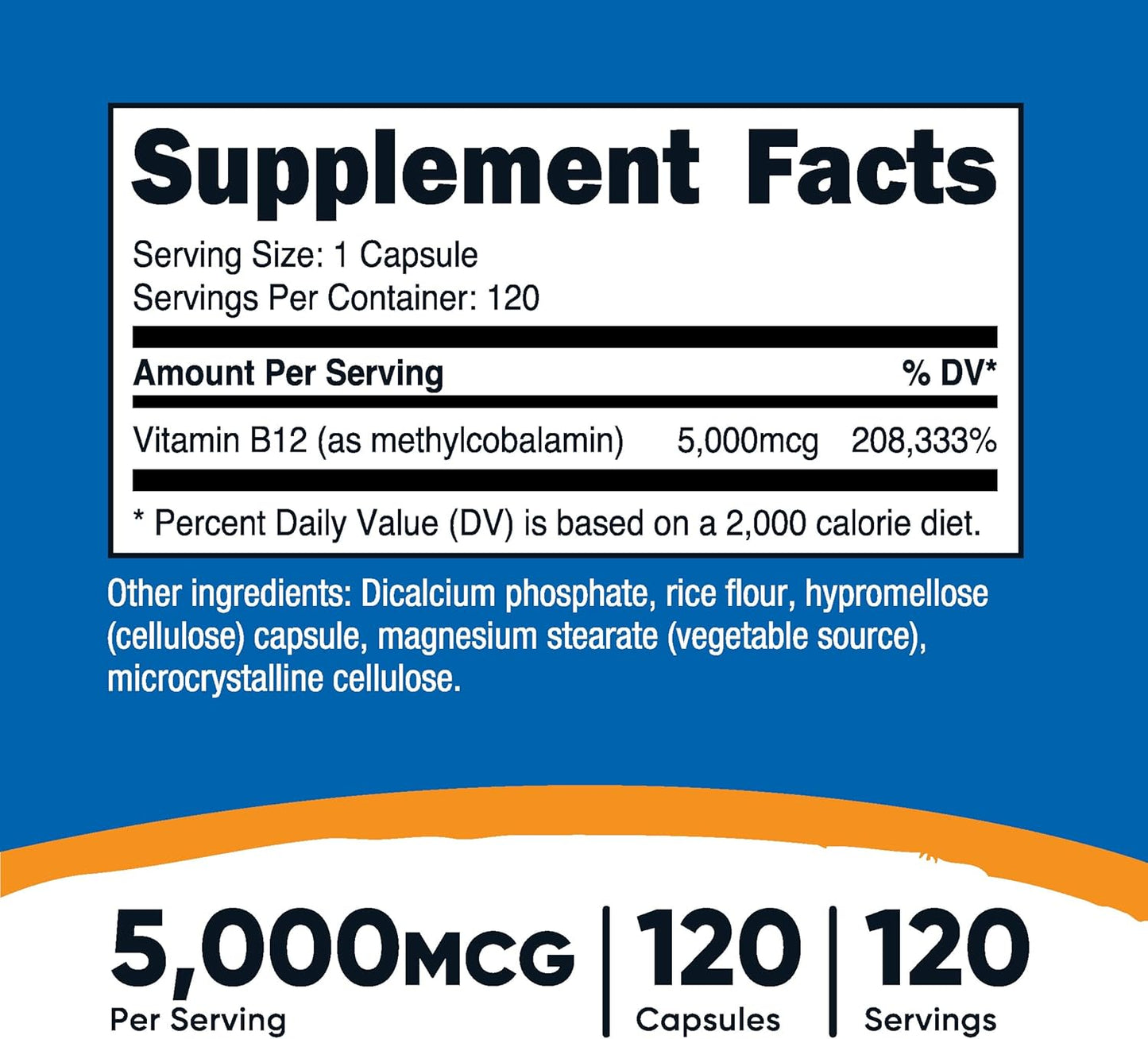 Nutricost Methylcobalamin Vitamin B12 5000mcg, 120 Capsules - Vegetarian, Non-GMO, Gluten-Free Supplement - Espot.com.au