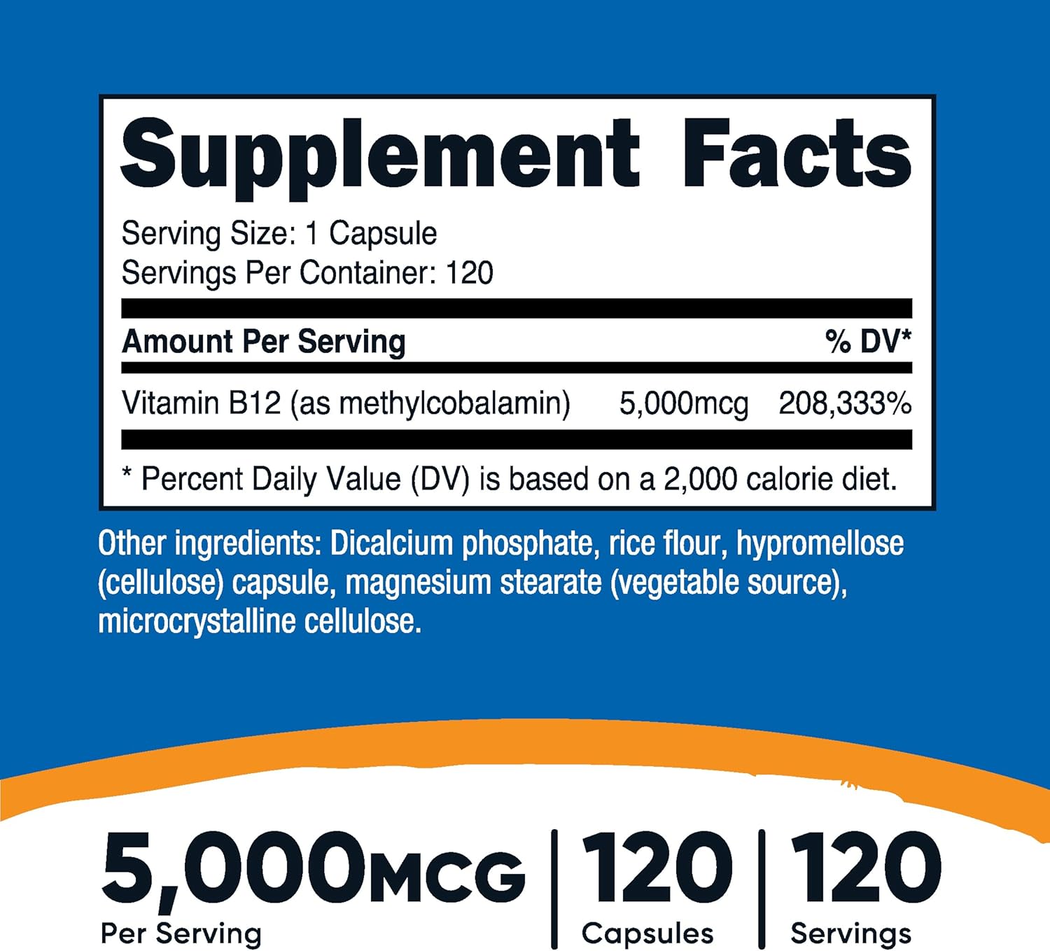 Nutricost Methylcobalamin Vitamin B12 5000mcg, 120 Capsules - Vegetarian, Non-GMO, Gluten-Free Supplement - Espot.com.au