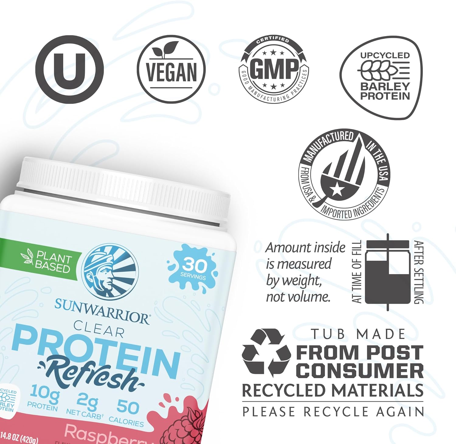 sunwarrior-clear-protein-water-mix---raspberry-flavored-vegan-plant-based-protein-powder-additive-for-refreshing-hydration-10g-protein-per-serving-420g-tub-30-servings-clear-protein-refresh-3