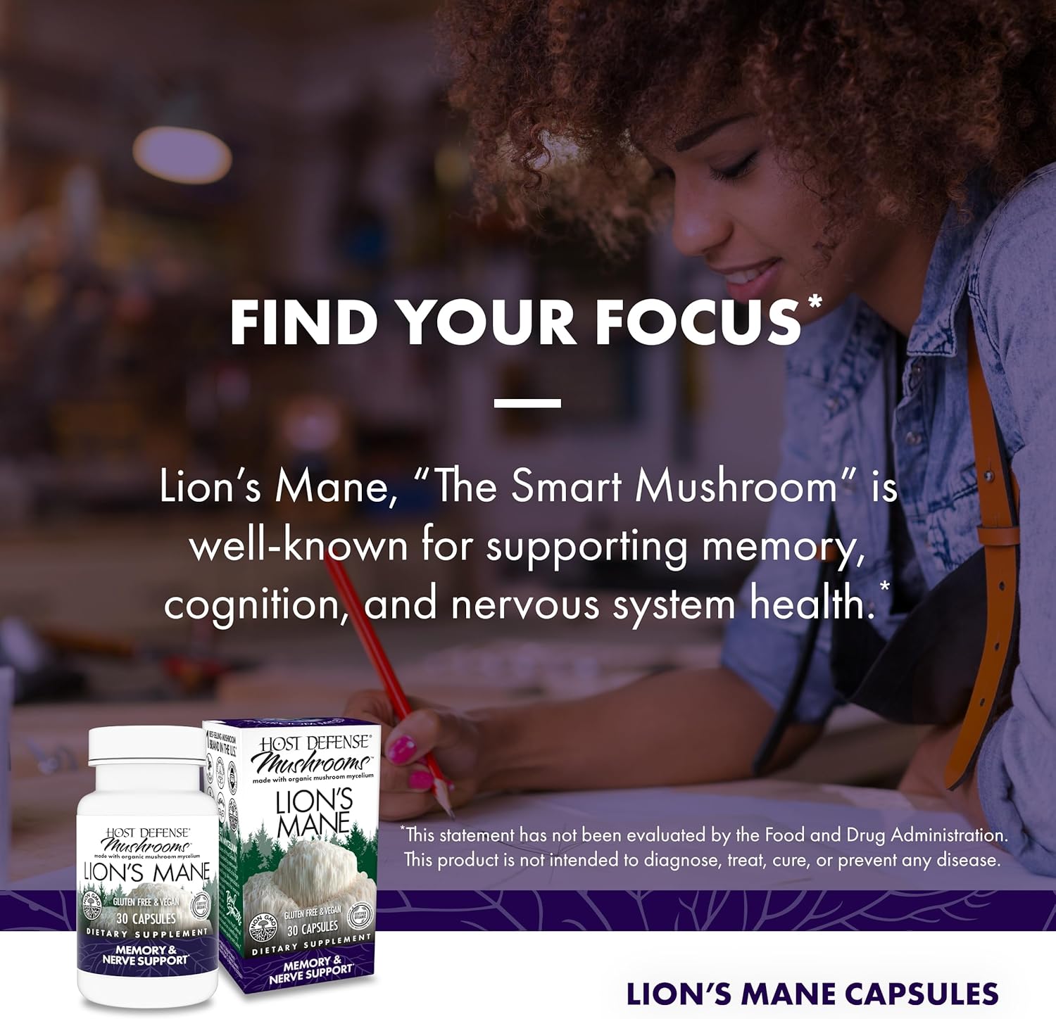 Lion's Mane Mushroom Brain Health Supplement - Supports Focus, Memory, Immune & Nervous System - 30 Capsules - Espot.com.au