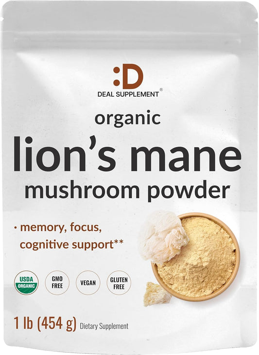 organic-lions-mane-mushroom-powder-supplement---1lb-1500mg-per-serving---brain-nootropic-immune-system-booster---non-gmo---active-fruiting-body-mycelium-extract-1