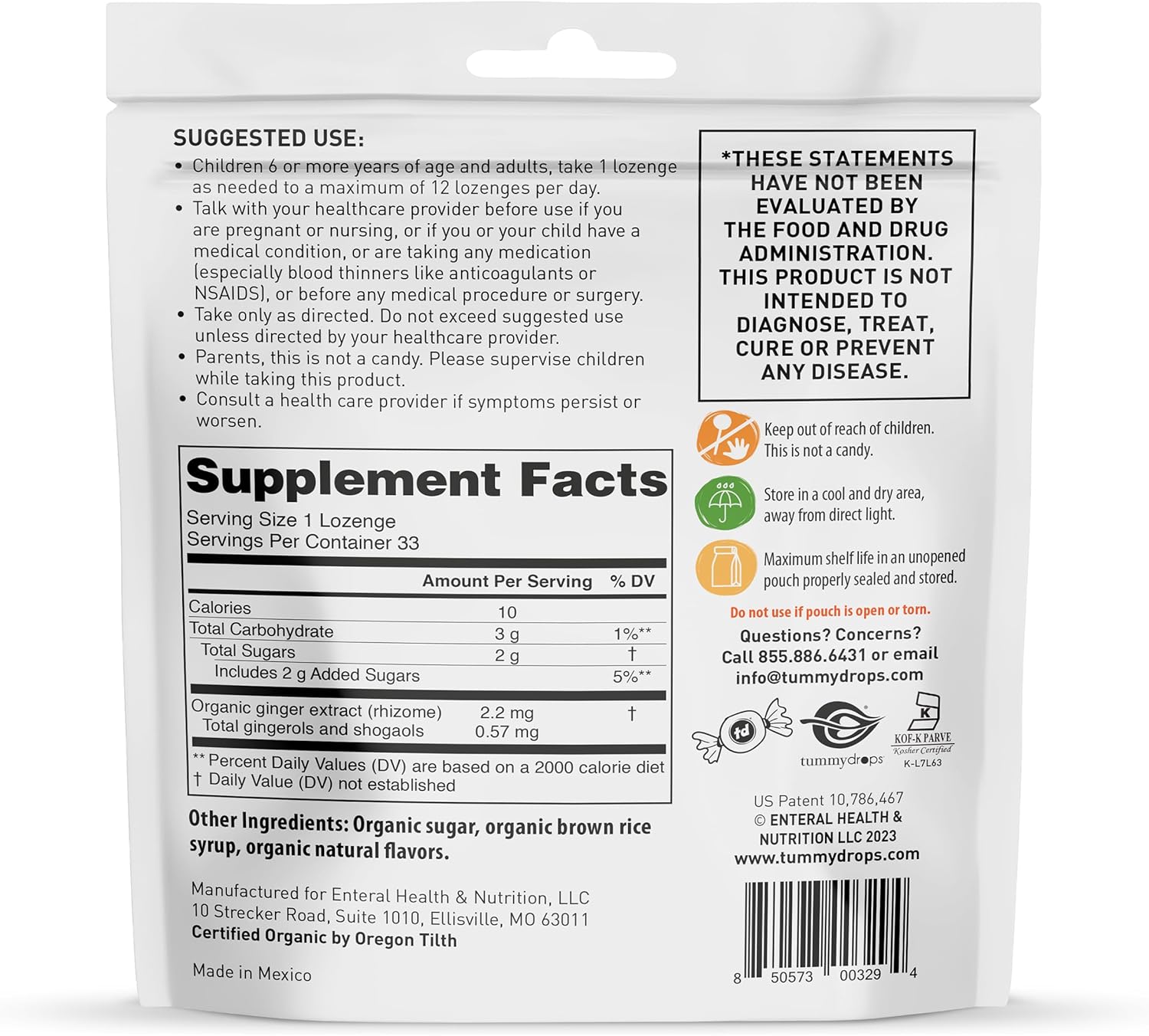 Organic Sweet Ginger Pear Tummydrops - 33 Individually Wrapped Lozenges, Gluten-Free & Vegan - Resealable Bag Included - Espot.com.au