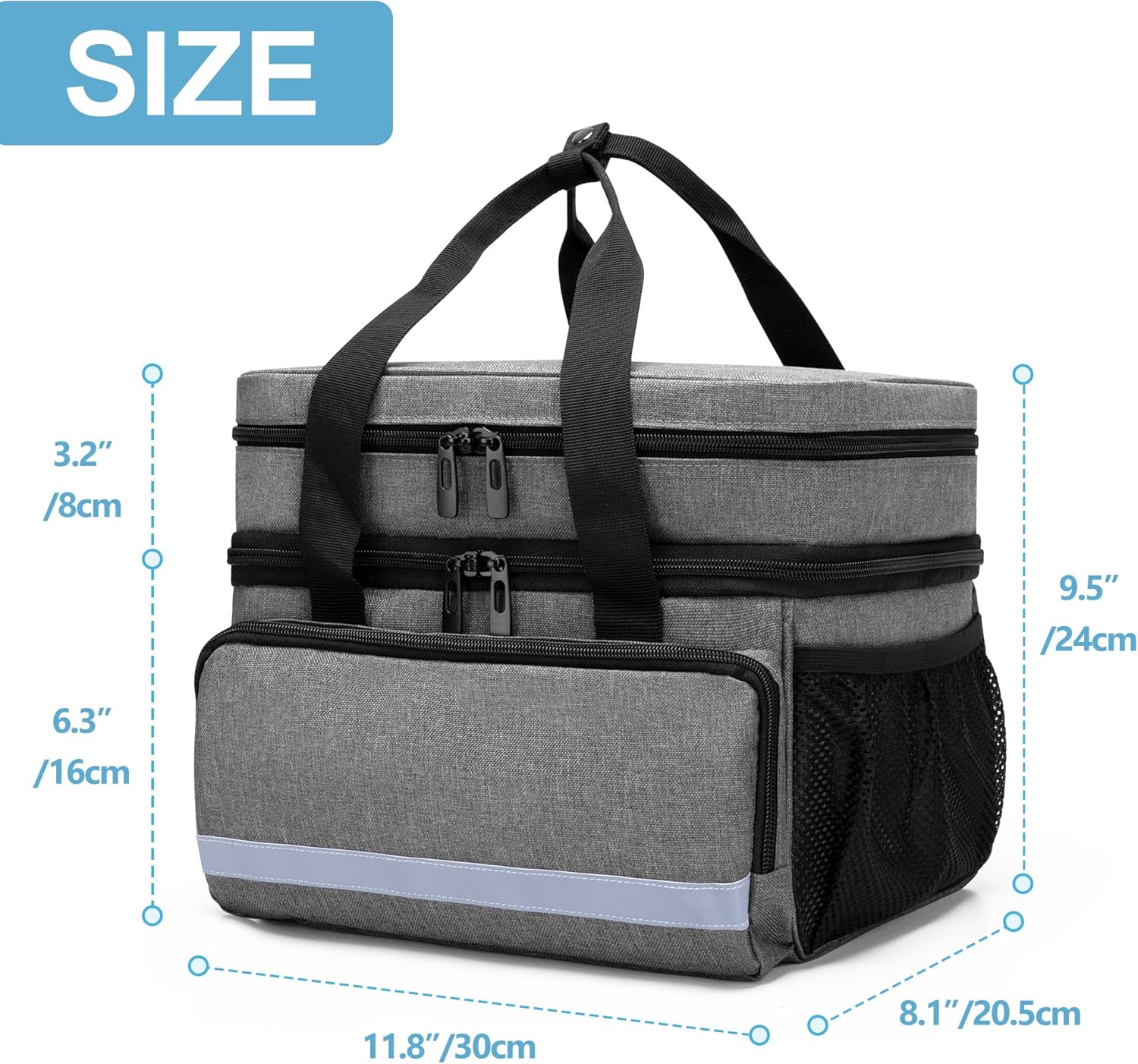 double-layer-pill-bottle-organizer-bag-with-lockable-zippers---medication-storage-case-for-prescription-bottles-and-medical-supplies---gray-patent-design-6