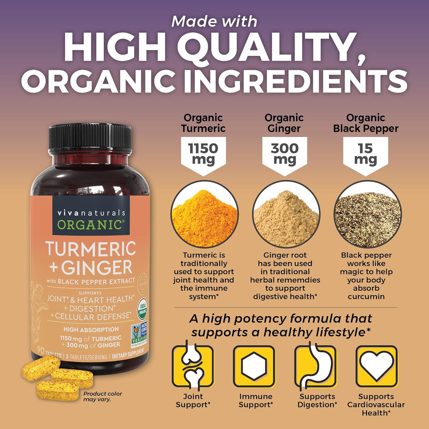 Organic Turmeric Curcumin Supplement Bundle with Elderberry, Vitamin C, Zinc, and Vitamin D3 for Joint, Immune, Heart, and Digestive Support - Espot.com.au