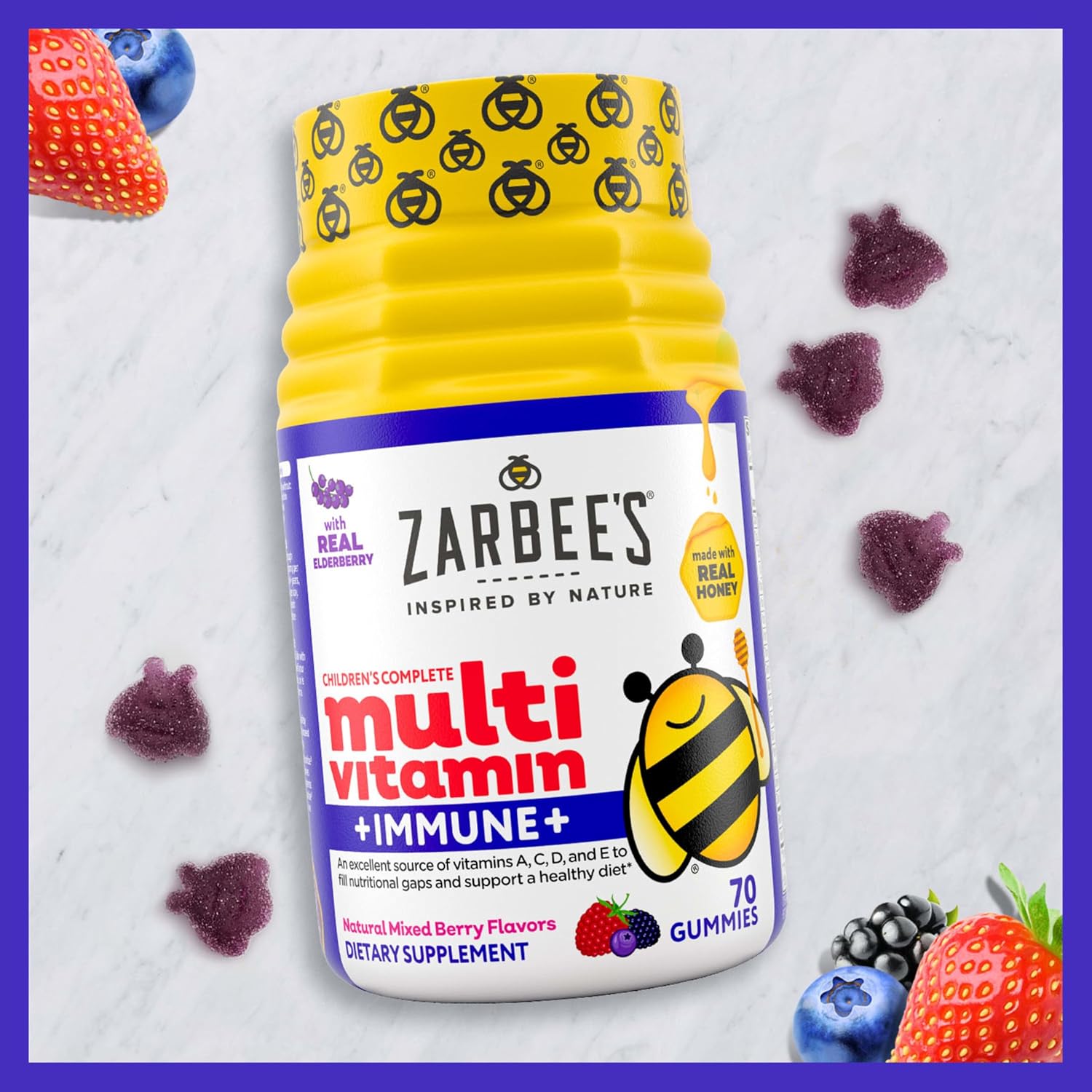Zarbee's Children's Multivitamin Gummies with Immune Support - 70 Count - Vitamins A, C, D3, E, B6, B12, Folic Acid & B-complex - Espot.com.au