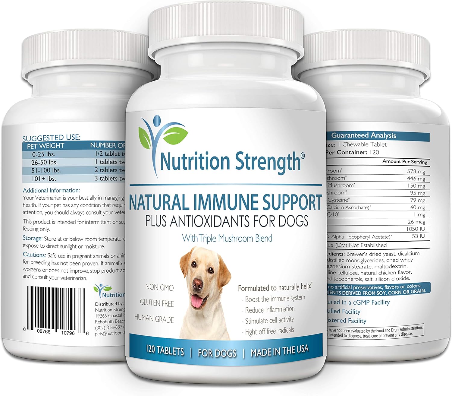 Dog Immune Support with Antioxidants, Mushrooms, CoQ10 - 120 Chewable Tablets for Nutritional Strength - Espot.com.au