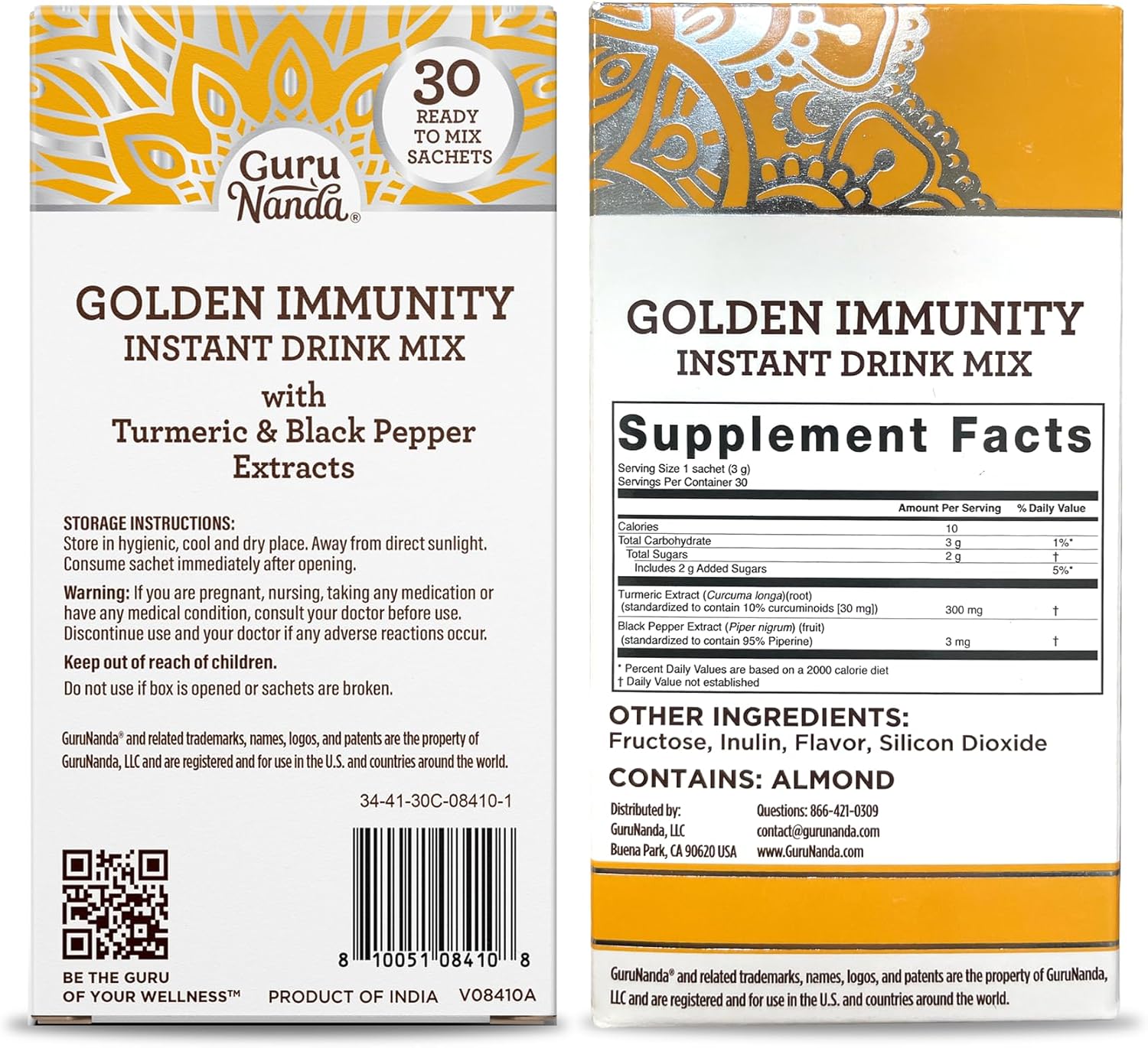 Golden Immunity Instant Drink Mix with Turmeric & Black Pepper - Antioxidant-Rich Immune Support Sachets - Saffron & Almond Flavor - 30 Count - Espot.com.au