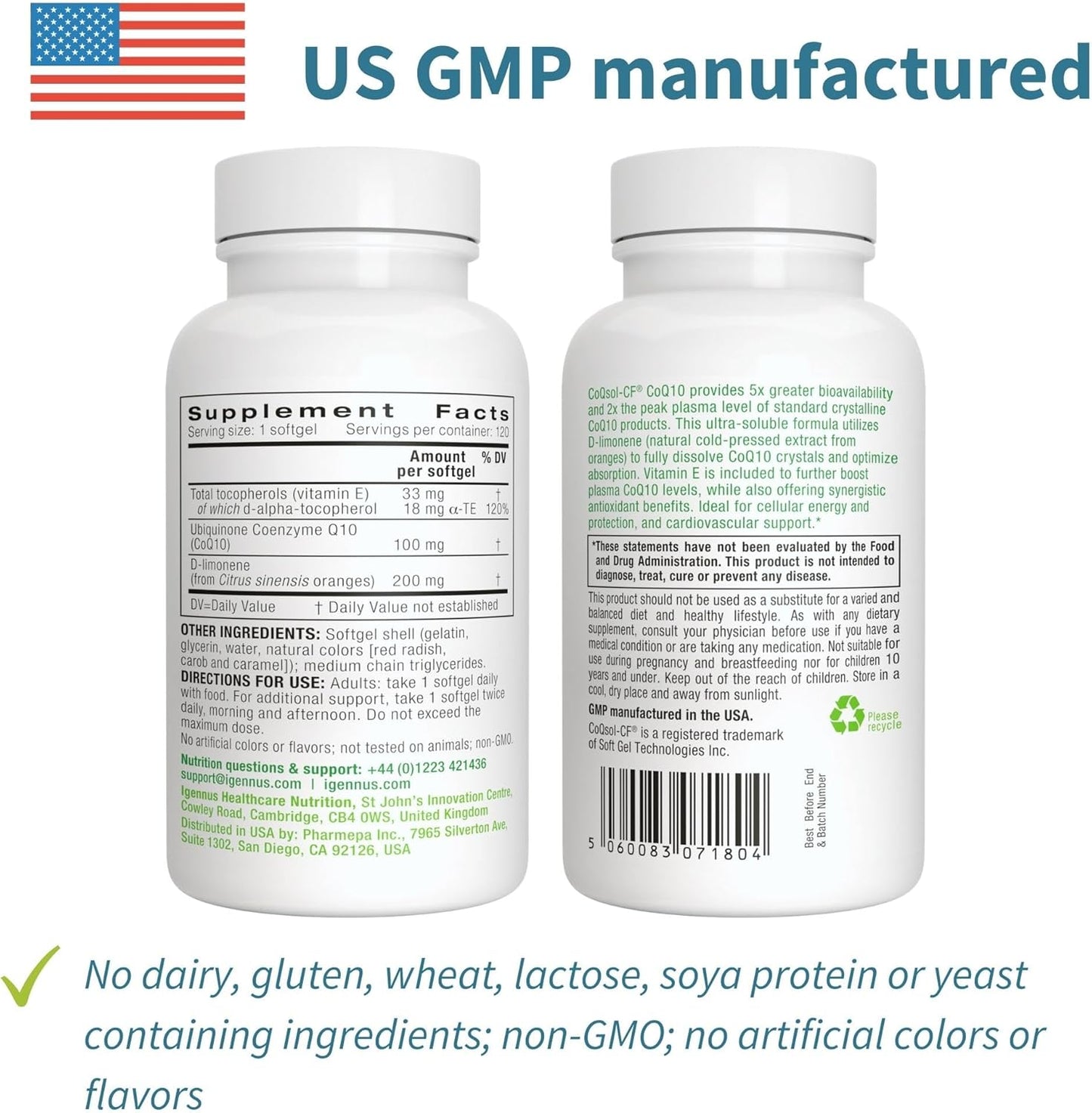 Igennus Advanced CoQ10 Supplement for Heart Health & Energy - 100mg, 120 Servings - Enhanced Bioavailability with CoQsol-CF, D-Limonene & Vitamin E - 1 Daily Dose - Espot.com.au