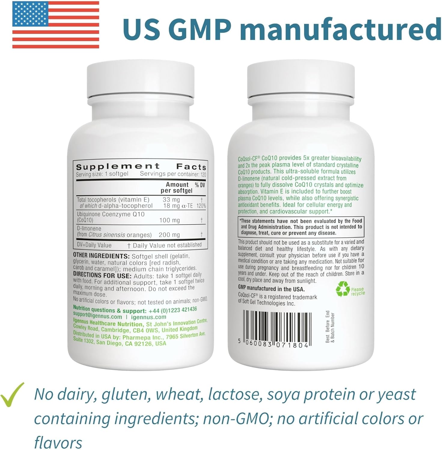 Igennus Advanced CoQ10 Supplement for Heart Health & Energy - 100mg, 120 Servings - Enhanced Bioavailability with CoQsol-CF, D-Limonene & Vitamin E - 1 Daily Dose - Espot.com.au