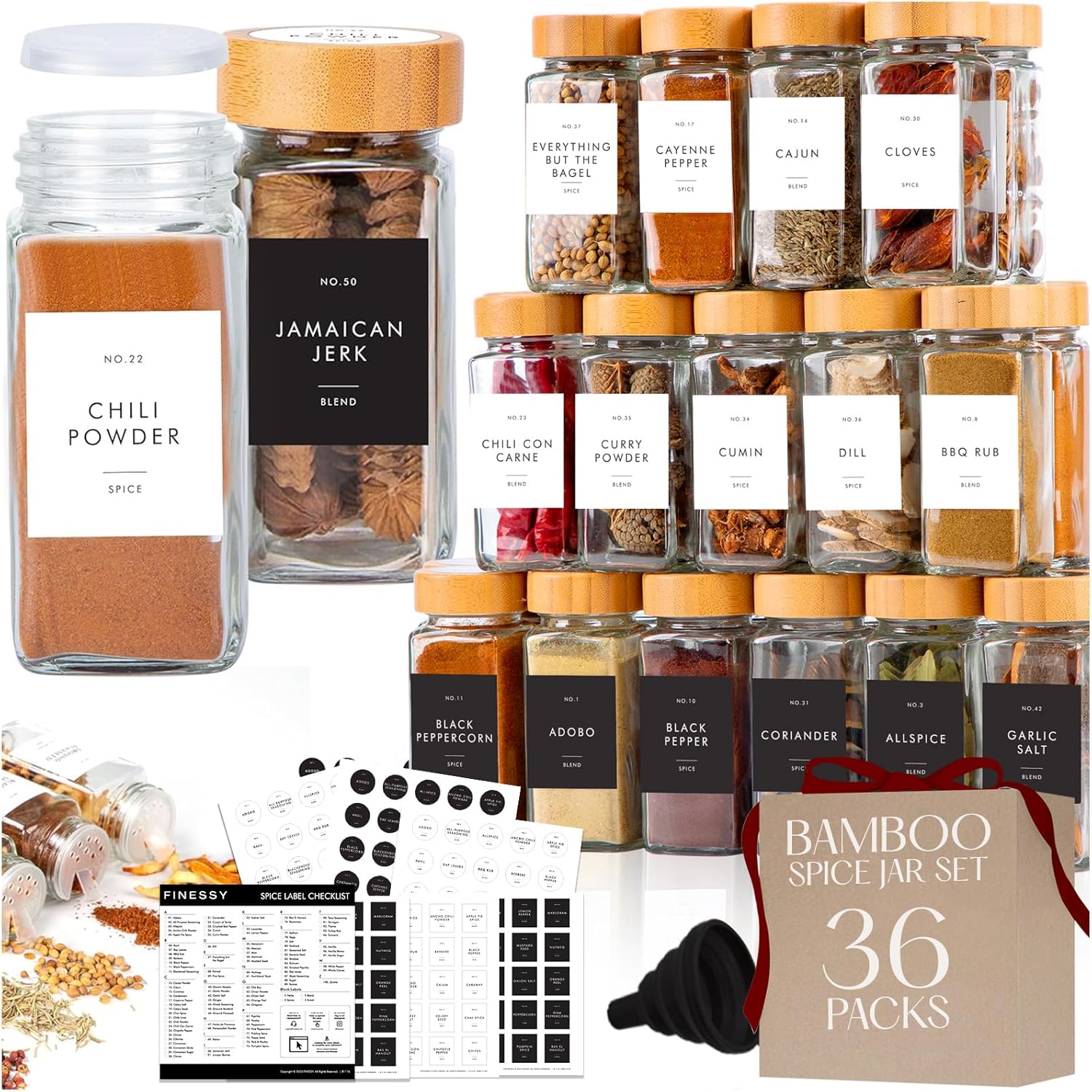 36-pack-finessy-glass-spice-jars-with-bamboo-lids-and-labels---4oz-clear-bottles-for-seasoning-organization-and-storage-1