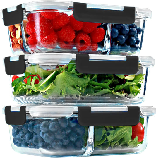 fit-strong-healthy-glass-meal-prep-containers---portion-control-lunch-container-airtight-lids---oven-freezer-safe---leak-proof-bento-box---35-oz---black---3-pack---1-2-3-compartments-1