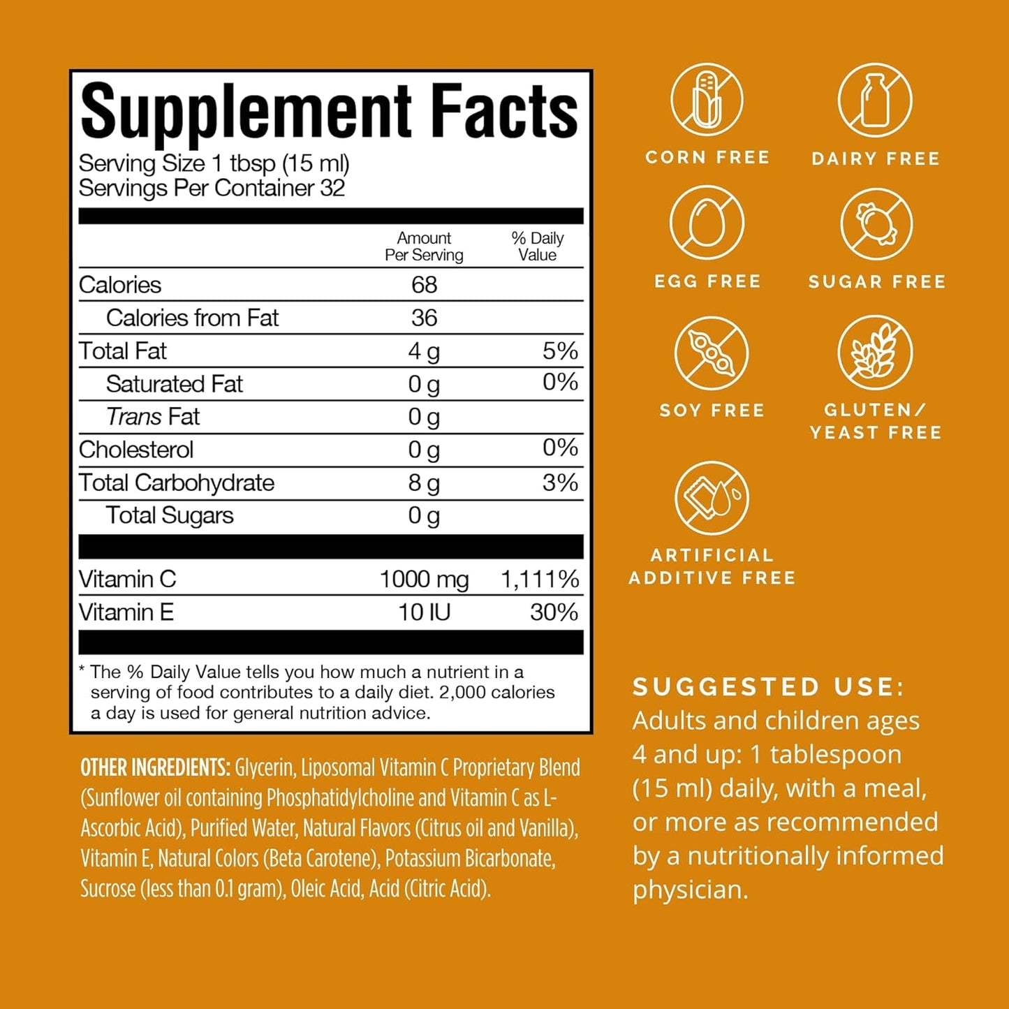 Dr. Amen Neuro-C Citrus Vanilla Liquid Supplement - 16 fl oz - 1000mg Liposomal Vitamin C for Brain & Immune Support - Gluten Free - 32 Servings - Espot.com.au